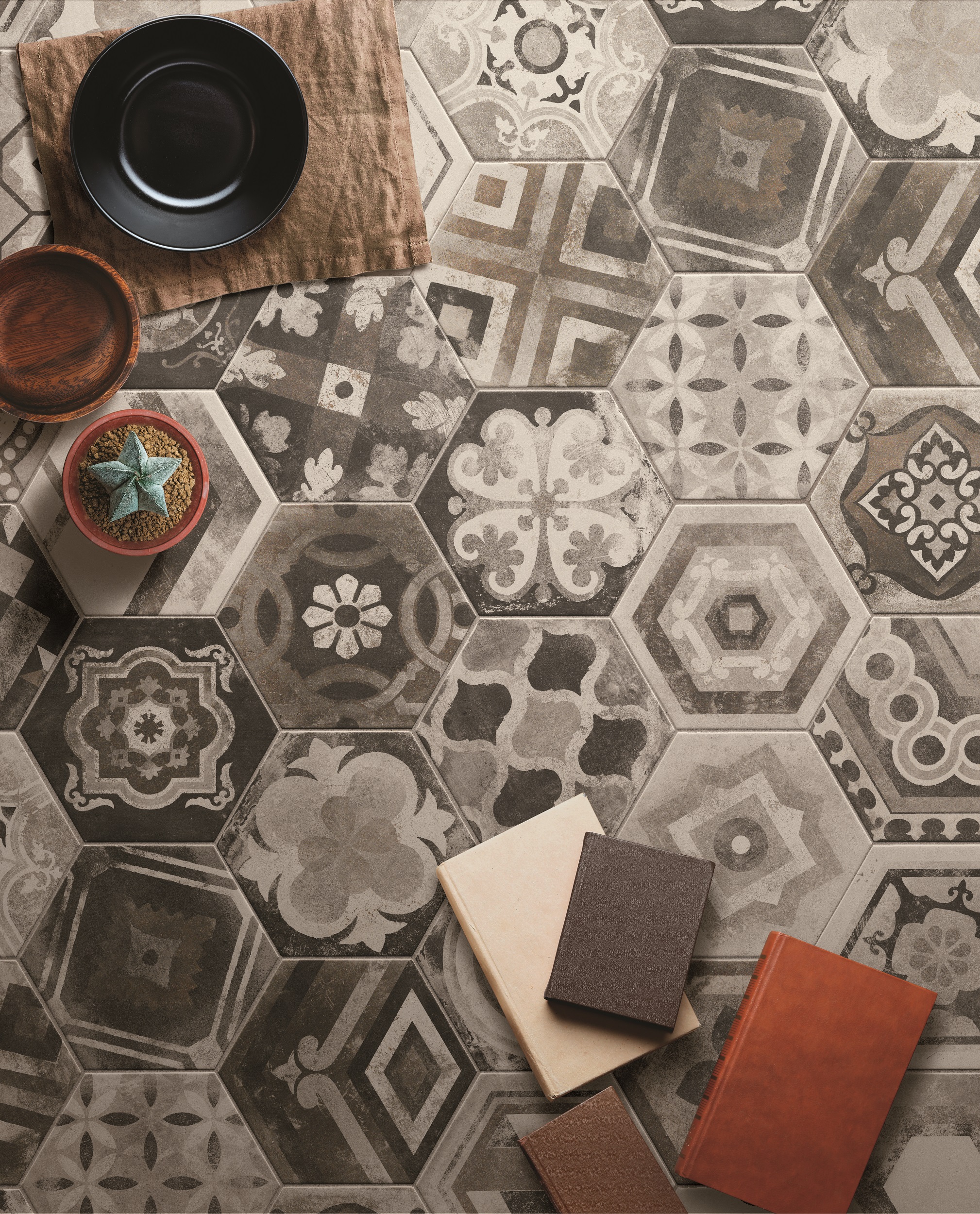 Fliese Sechseck Hexagon Dekor Retro Vintage Rustikal Miami Mix CIR zufällige Dekore