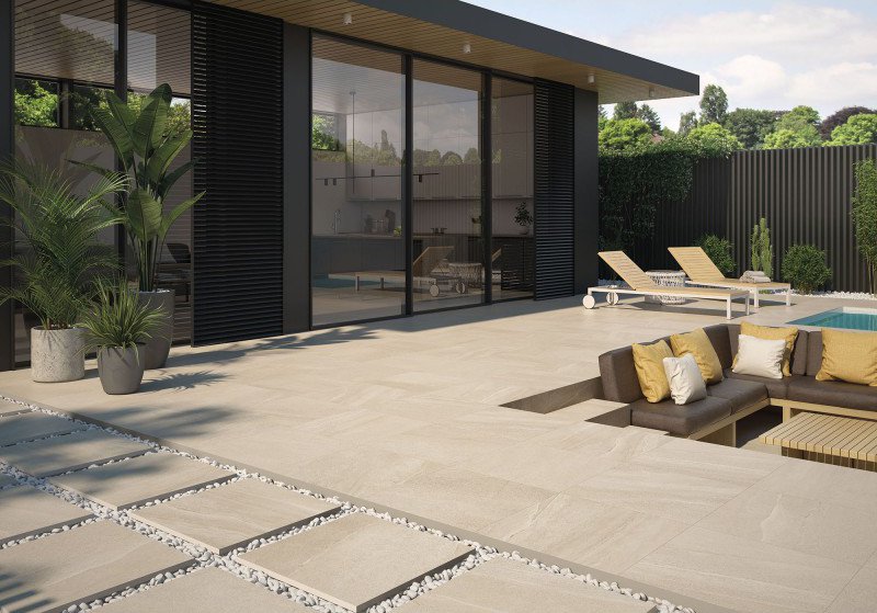 Terrassenplatte Sandstein-Optik beige "Eddystone Arena" Feinsteinzeug 2 cm