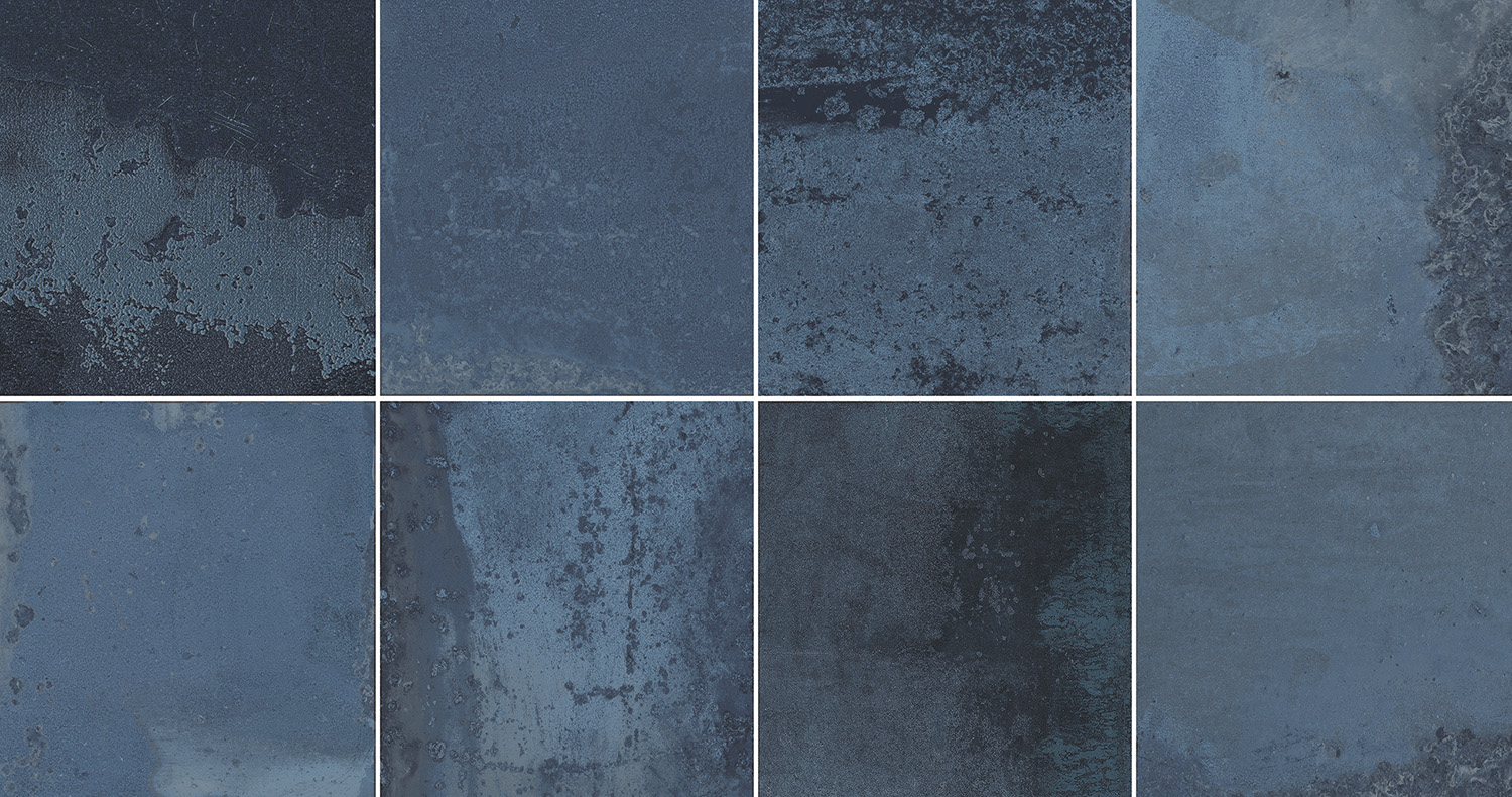 Wandfliese Vintage blau glänzend glasiert gewellt 30x60 cm "Provence Ocean"