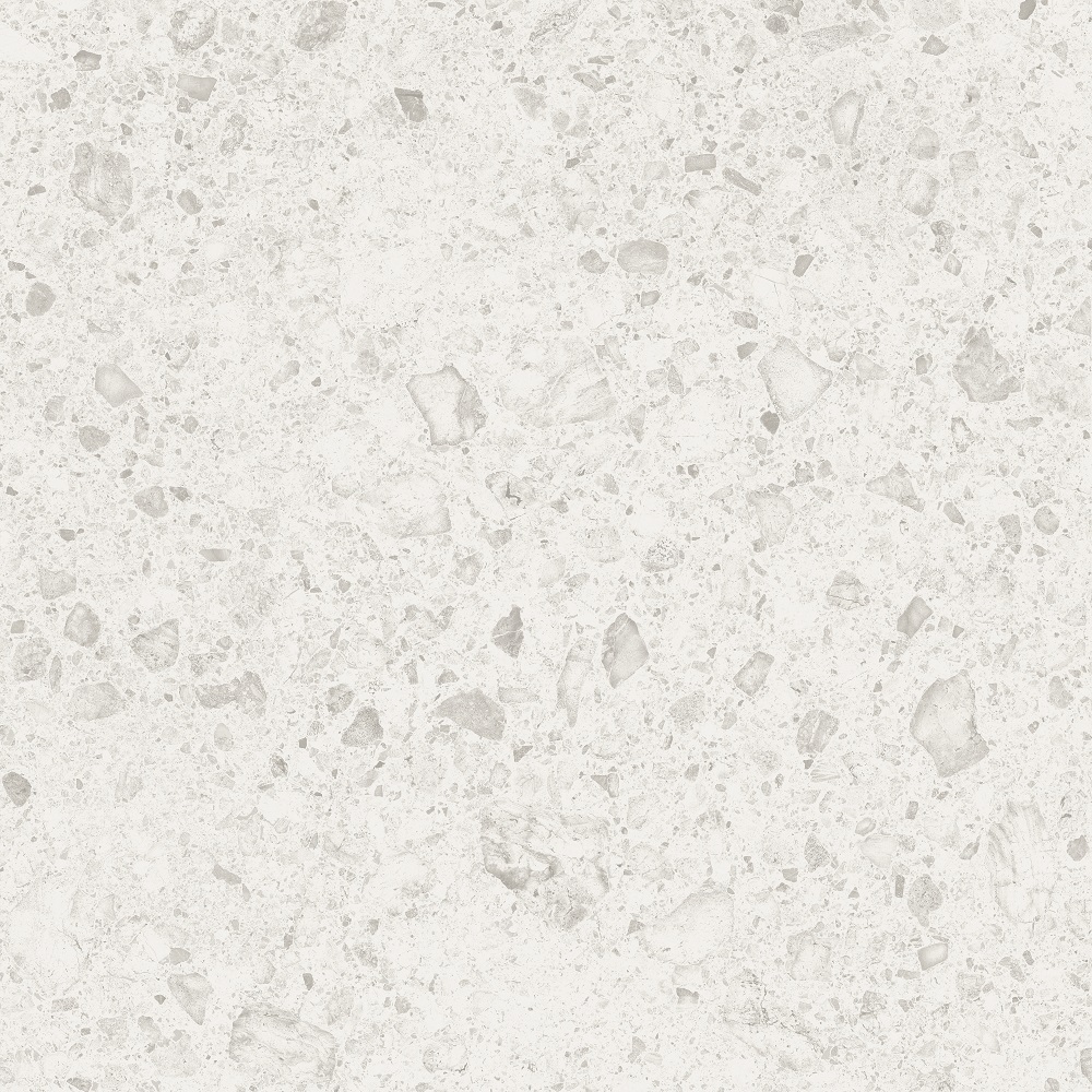 Terrazzo-Fliese weiß 120x120 cm "Orobica Bianca" ausdrucksstarke Steinoptik rektifiziert