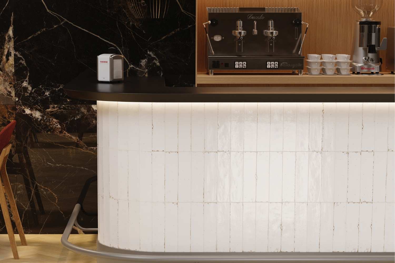 Fliese unregelmäßige Oberfläche 7x28 cm "Agadir Niebla" weiß glänzend Feinsteinzeug