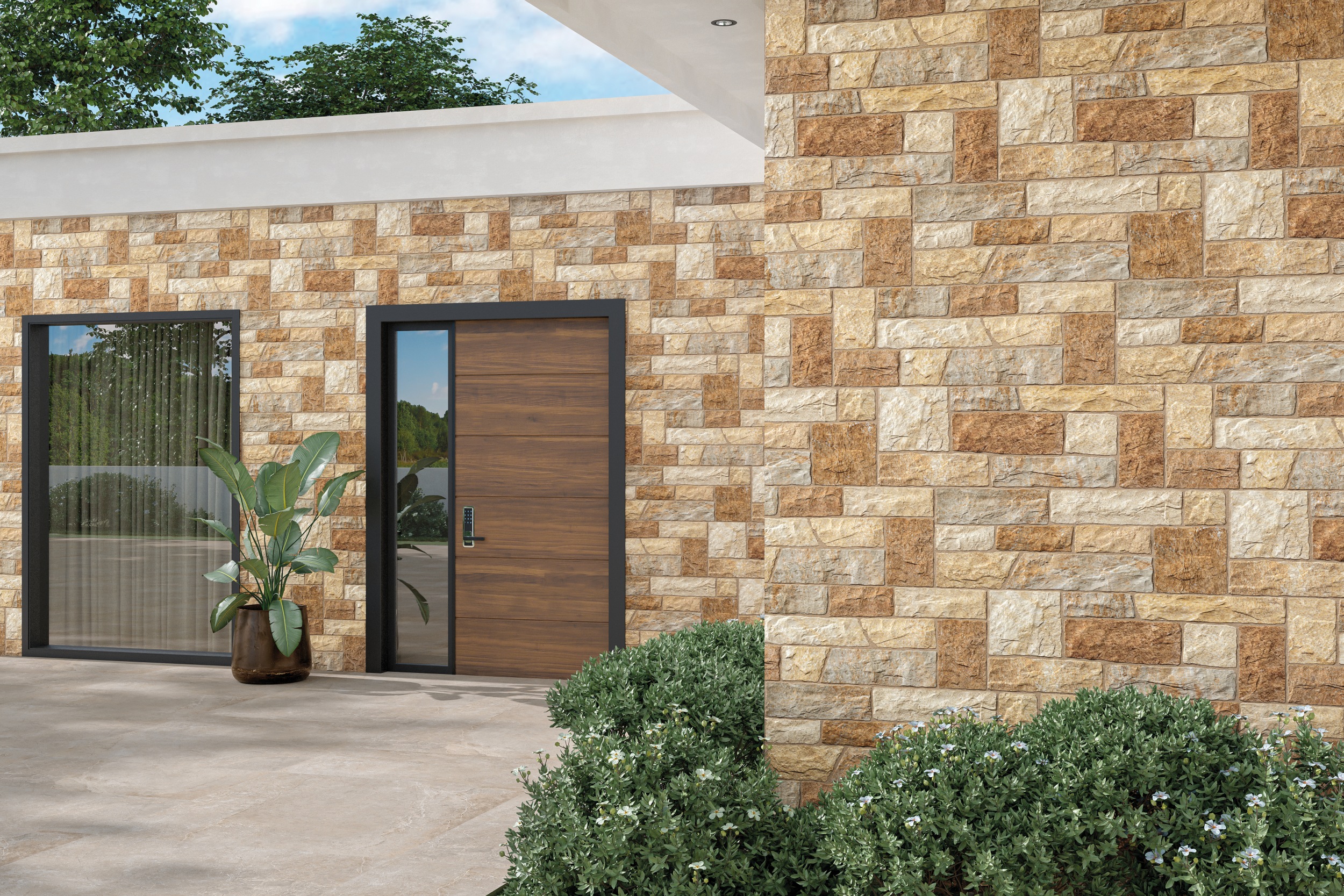 Wandverblender Fliese Natursteinoptik Amazonia Natural 32x89 cm Wandverblendung an Hauswand Außenwand