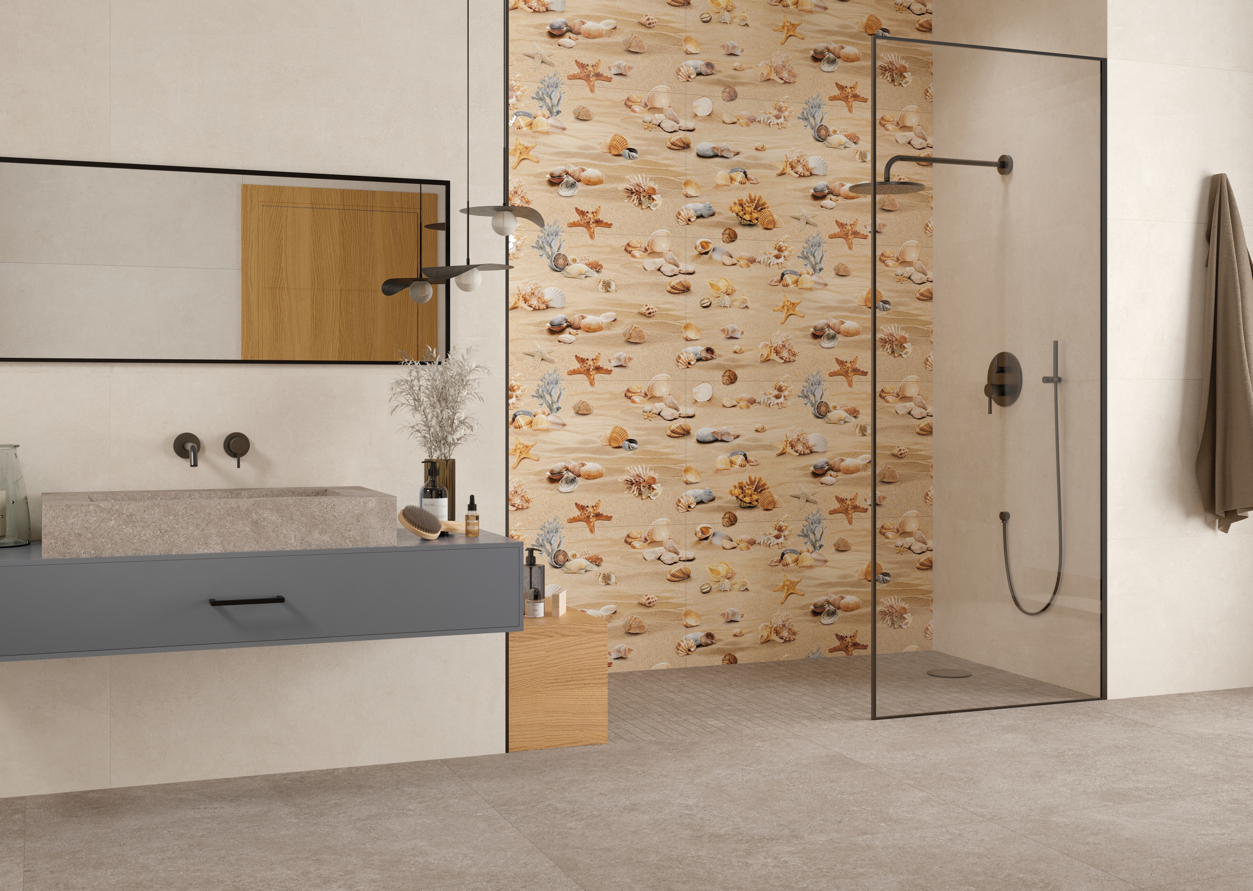 Fliese mit Strand & Muscheln Dekorfliese für Bad Wandfliese Ambiente