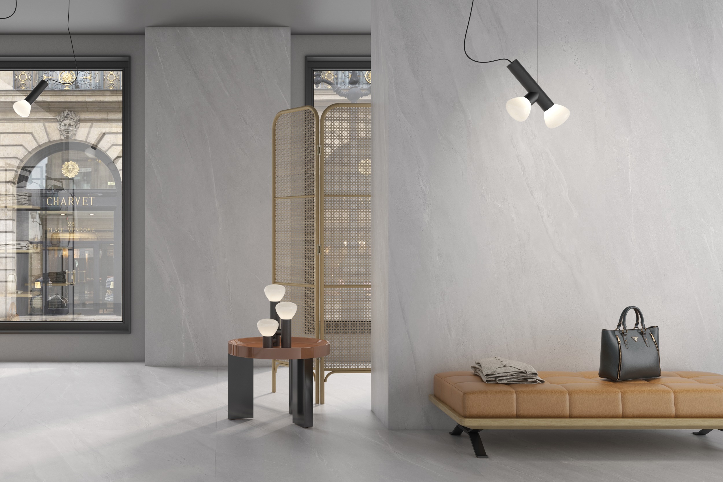 XXL-Fliese Steinoptik Lavica Perla 120x280 cm hellgrau Großformat-Fliese