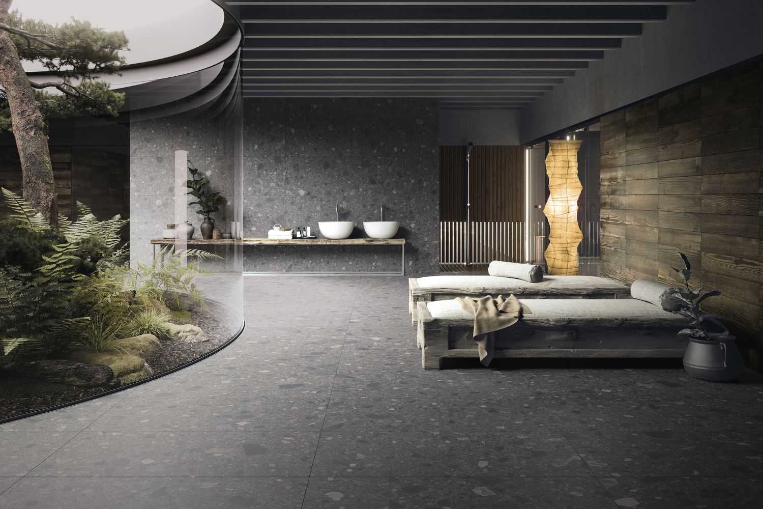 Fliese Terrazzo-Optik dunkel-grau kalibriert "Orobica Antracite"