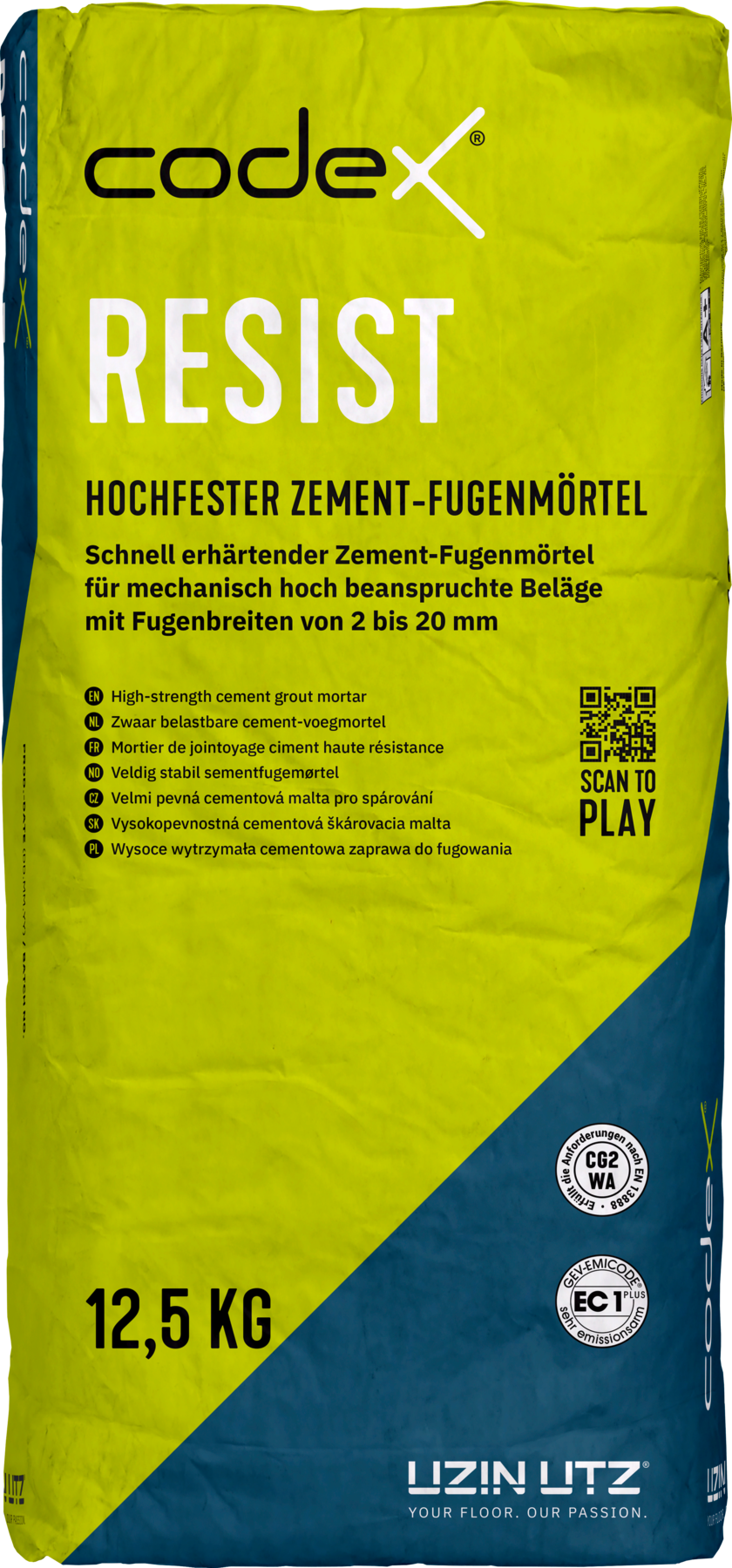 Zement-Fugenmörtel für Gewerbe & Außenbereich "Codex Resist" zementgrau extrem widerstandfähig 12,5 kg