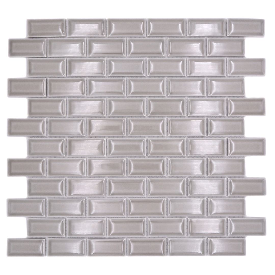 Mosaikfliesen Brick Mini-Metro grau glänzend 30x30cm auf Netz