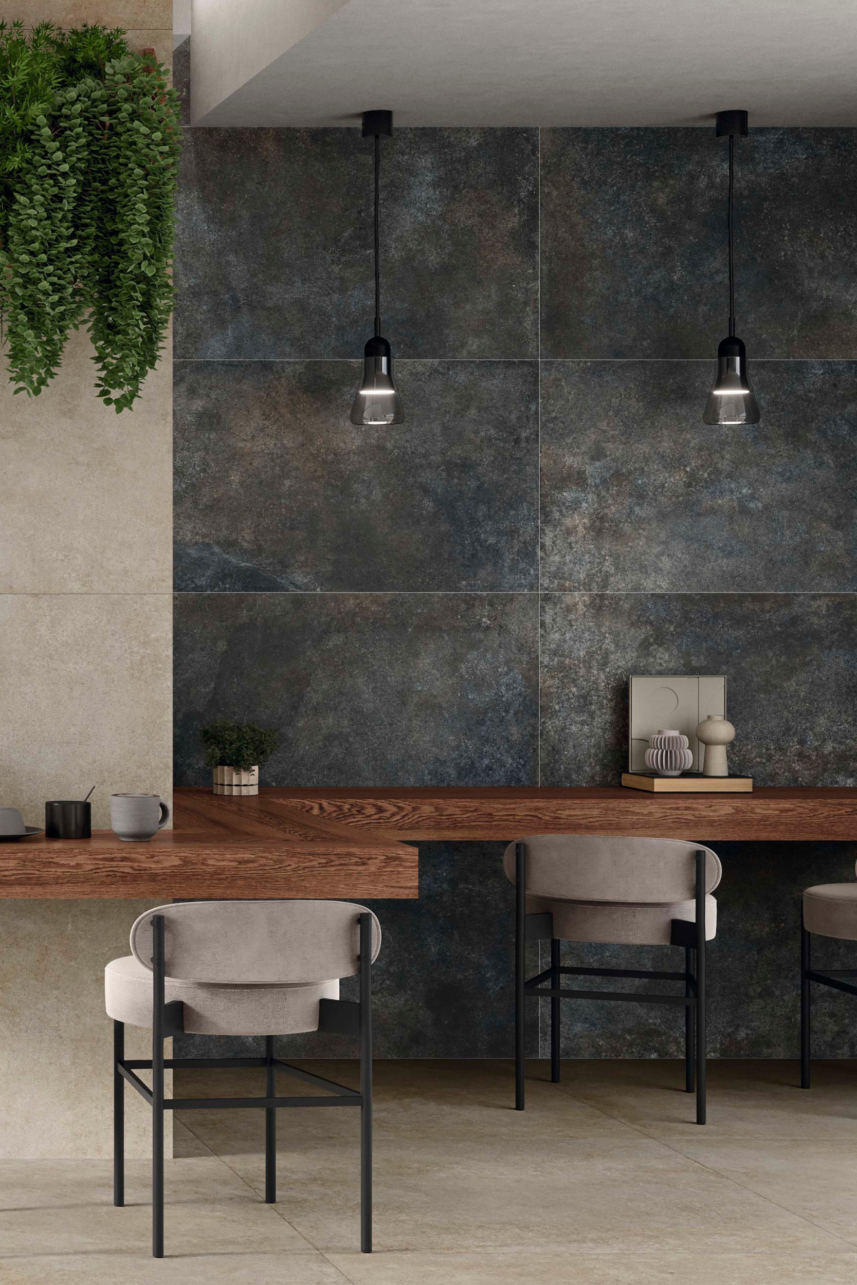 Fliese Betonoptik Ferro Tobacco matt Bodenfliese Wandfliese dunkelgrau braun in Küche