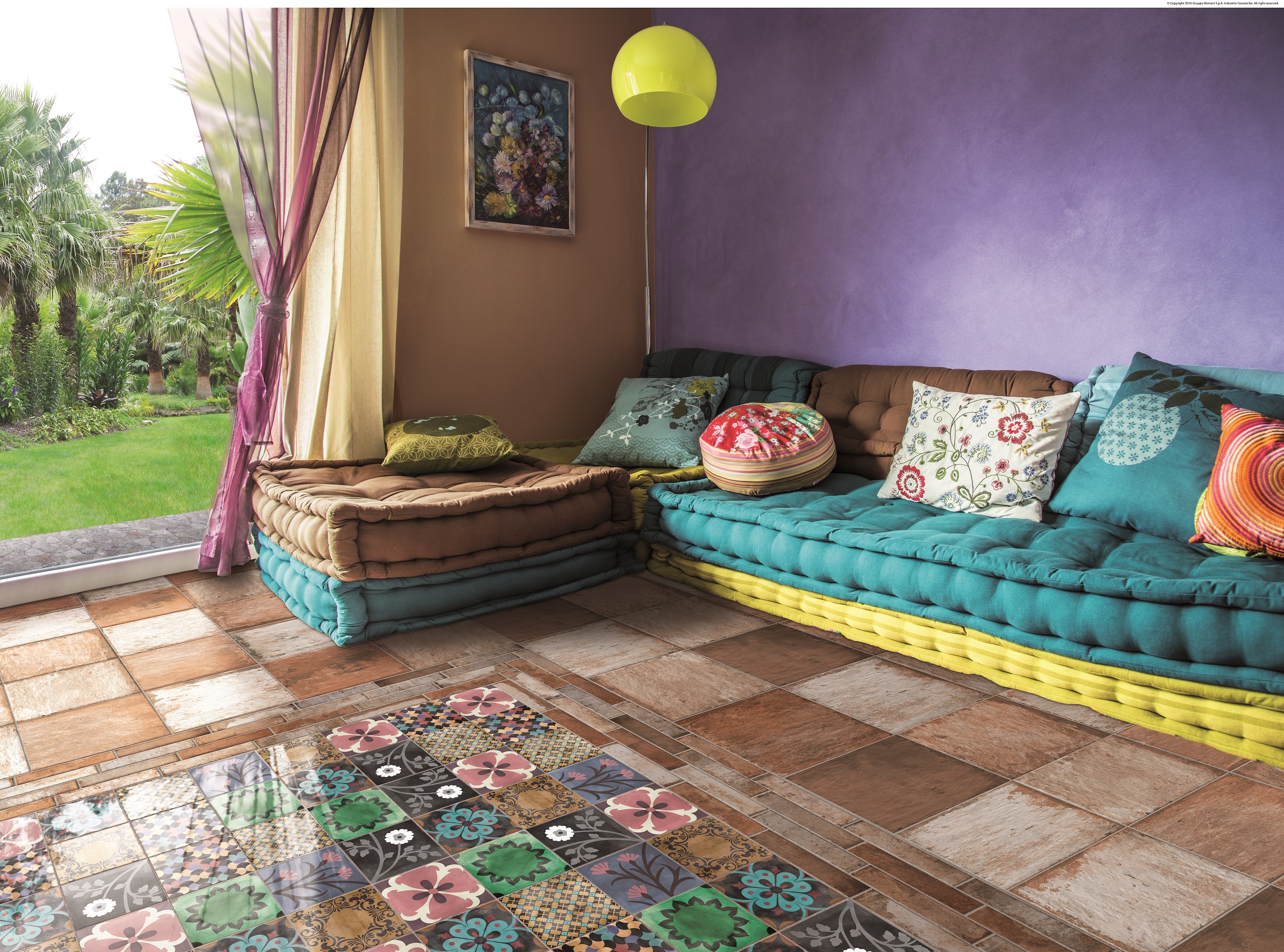 Fliese Vintage Retro rot braun Havana cohiba Cotto CIR Farbmischung nach Zufall