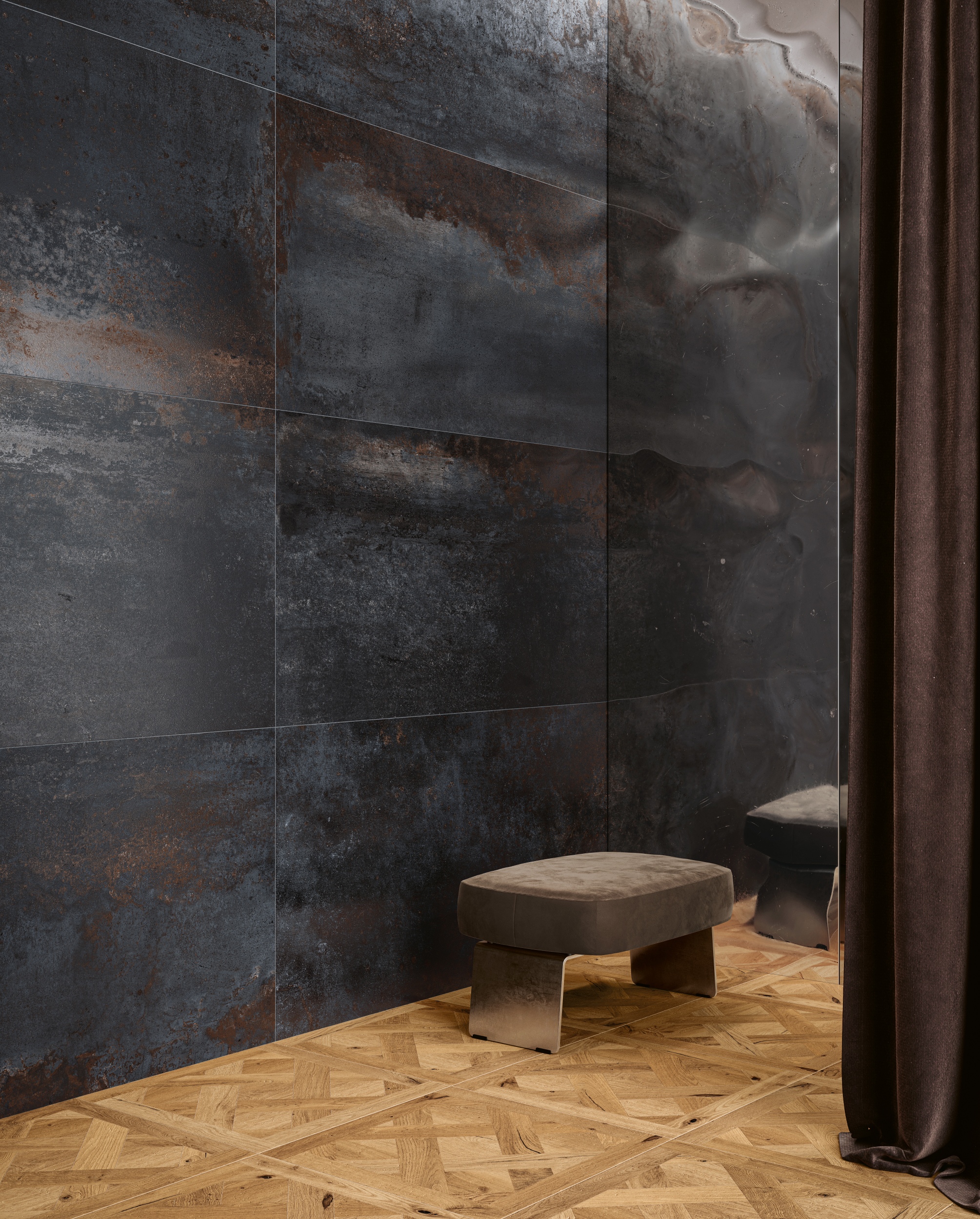 Fliese Metalloptik Serenissima Costruire Metallo Nero Bodenfliesen Wandfliesen dunkelgrau braun