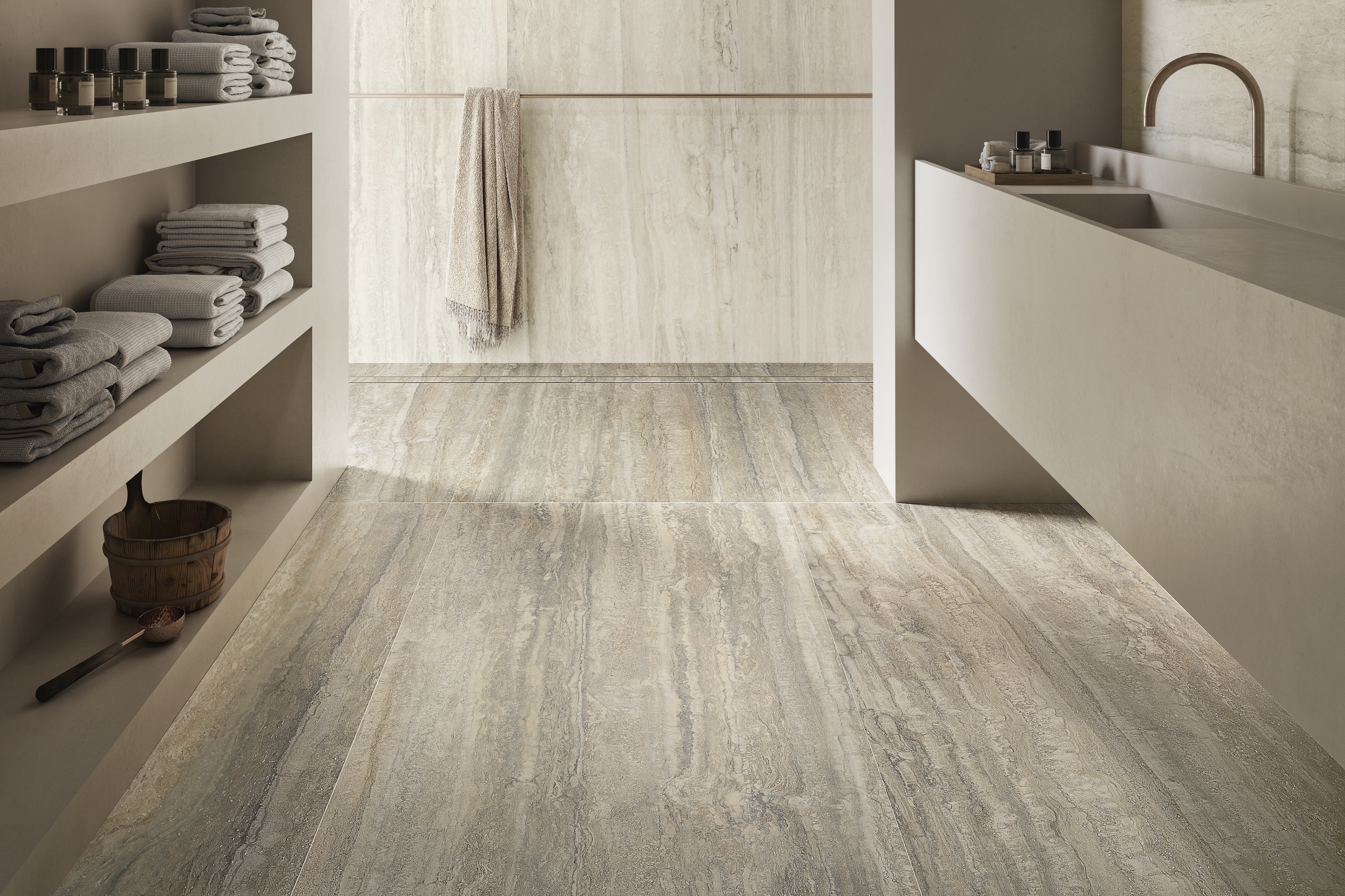 Fliese Travertin-Steinoptik Invictus Beige matt Sant Agostino Ambiente Bodenfliesen