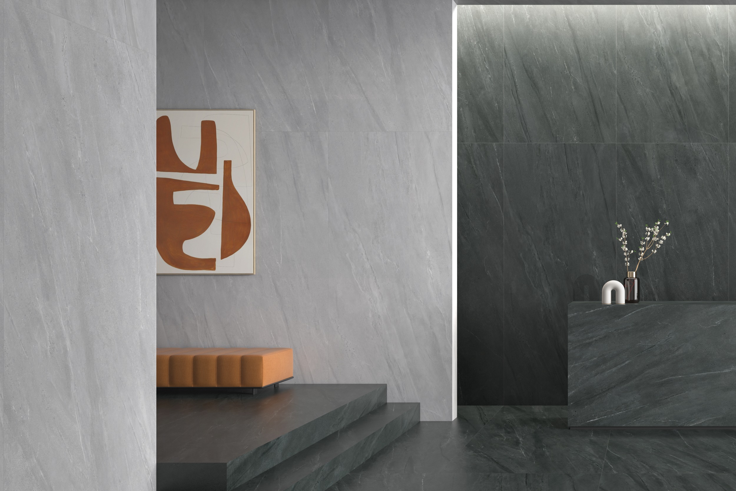 XXL-Fliese Steinoptik Lavica Perla 120x280 cm hellgrau Großformat-Fliese