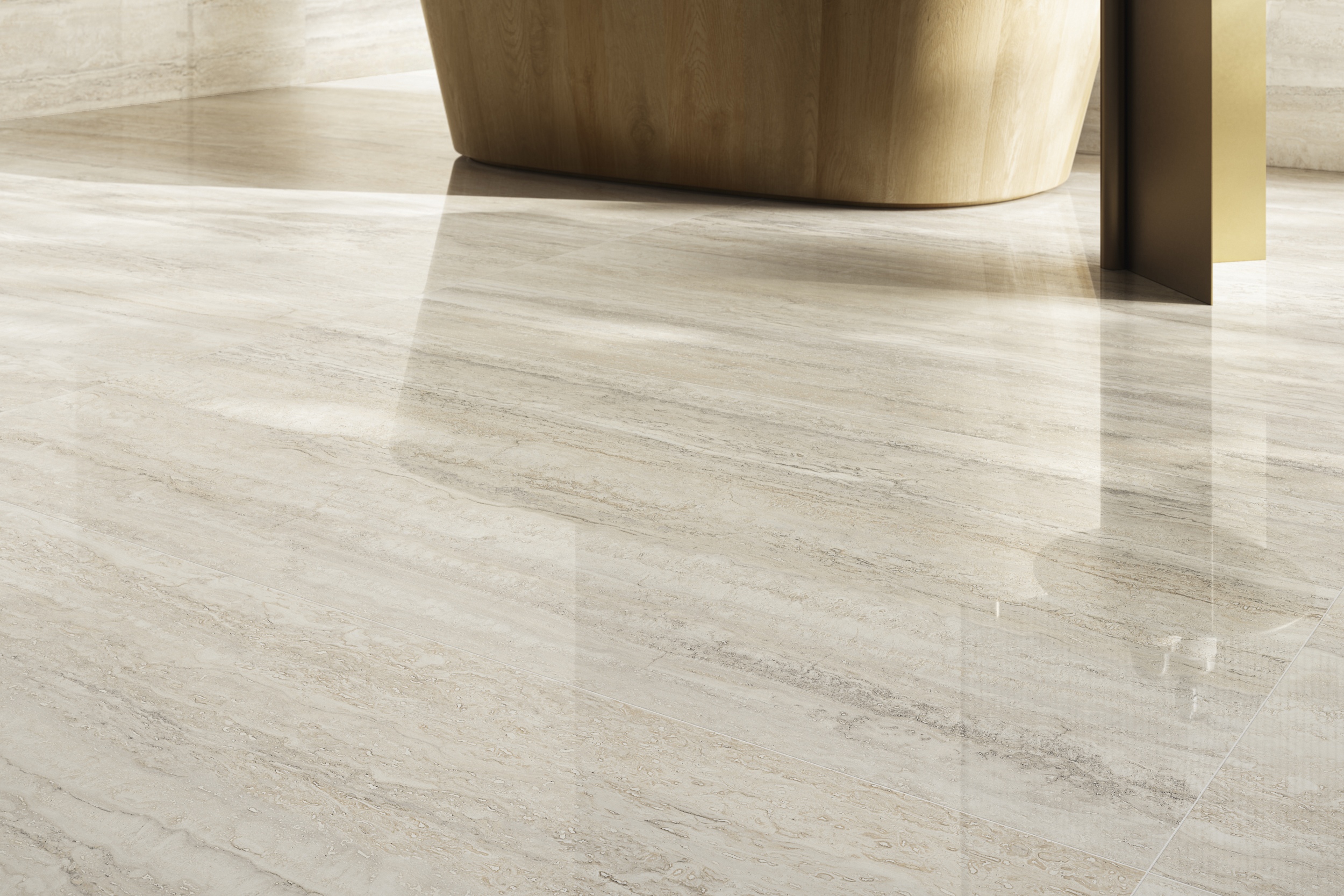 Fliese Travertin-Steinoptik Invictus Ivory Kristall creme glänzend Sant Agostino Ambiente Bodenfliesen