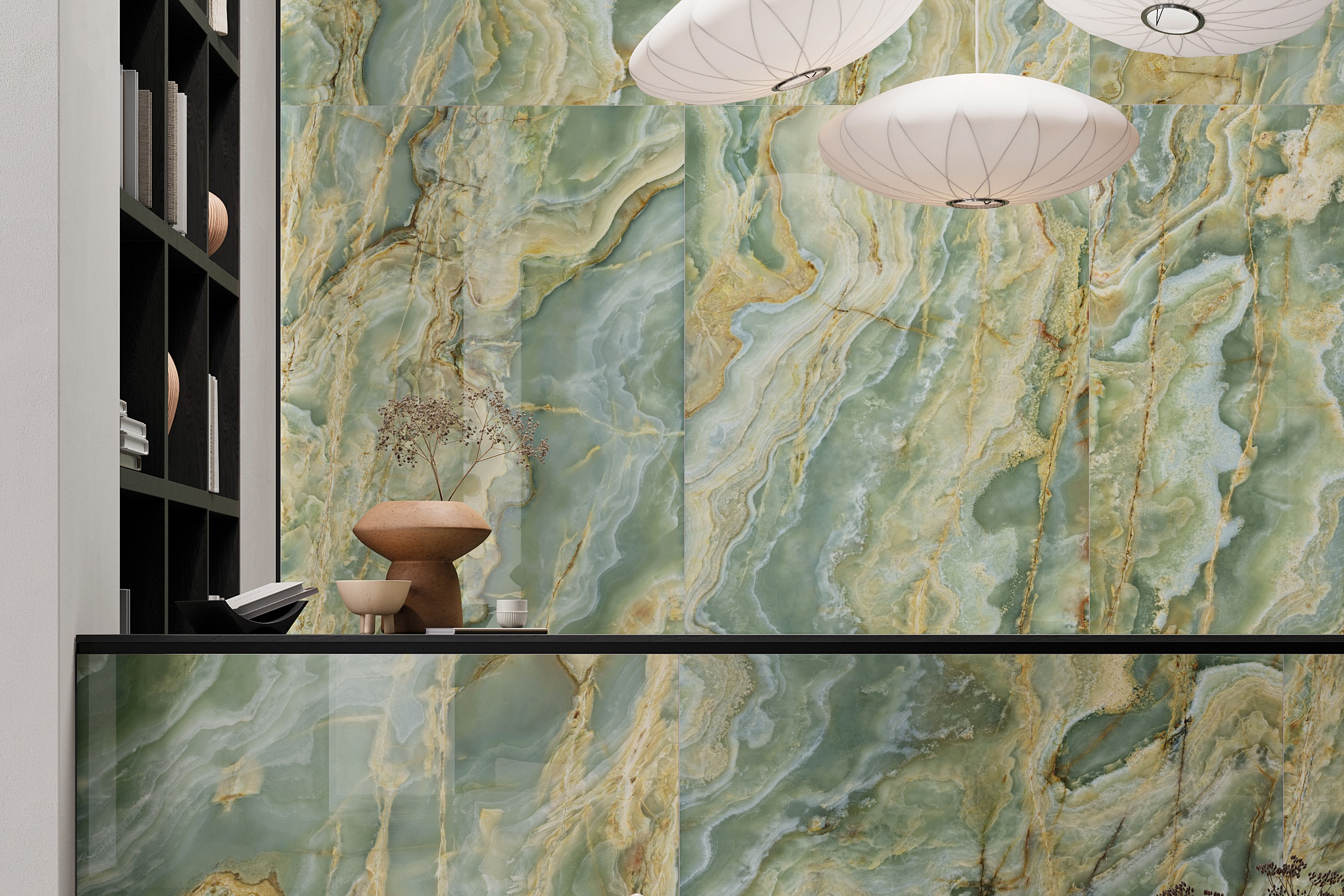 XXL-Fliese Marmoroptik Onice Iride Giada 120x280 cm hellgrün Großformat-Fliese grün La Fabbrica