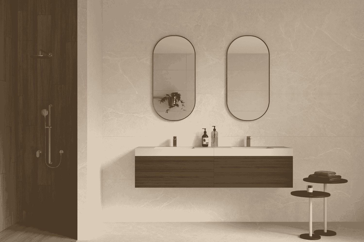 Fliese Steinoptik beige 60 x 120 cm "Omega Marfil" Feinsteinzeug rektifiziert