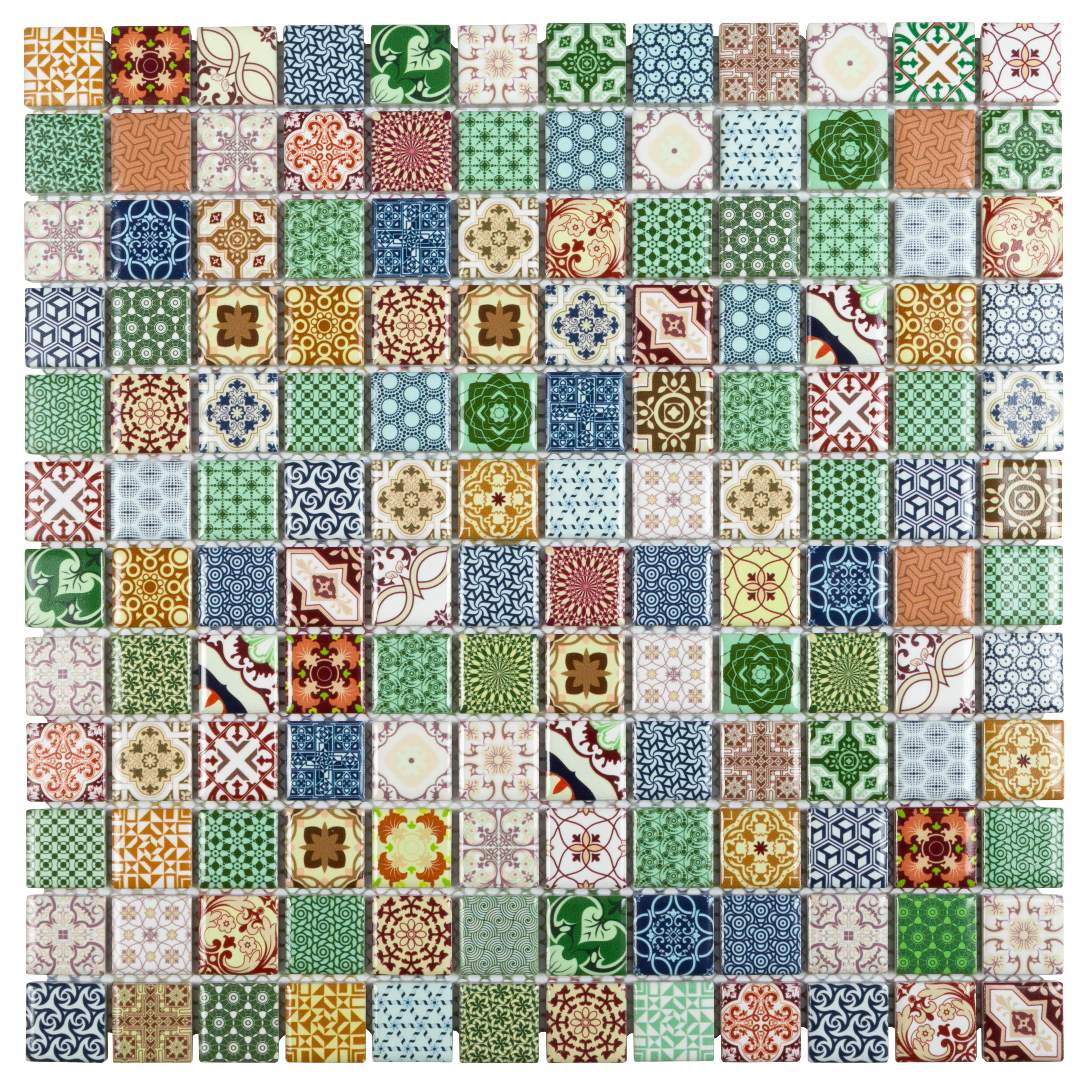 Mosaik Vintage-Retro Mosaikfliesen bunt rot grün blau Ornamente-Muster