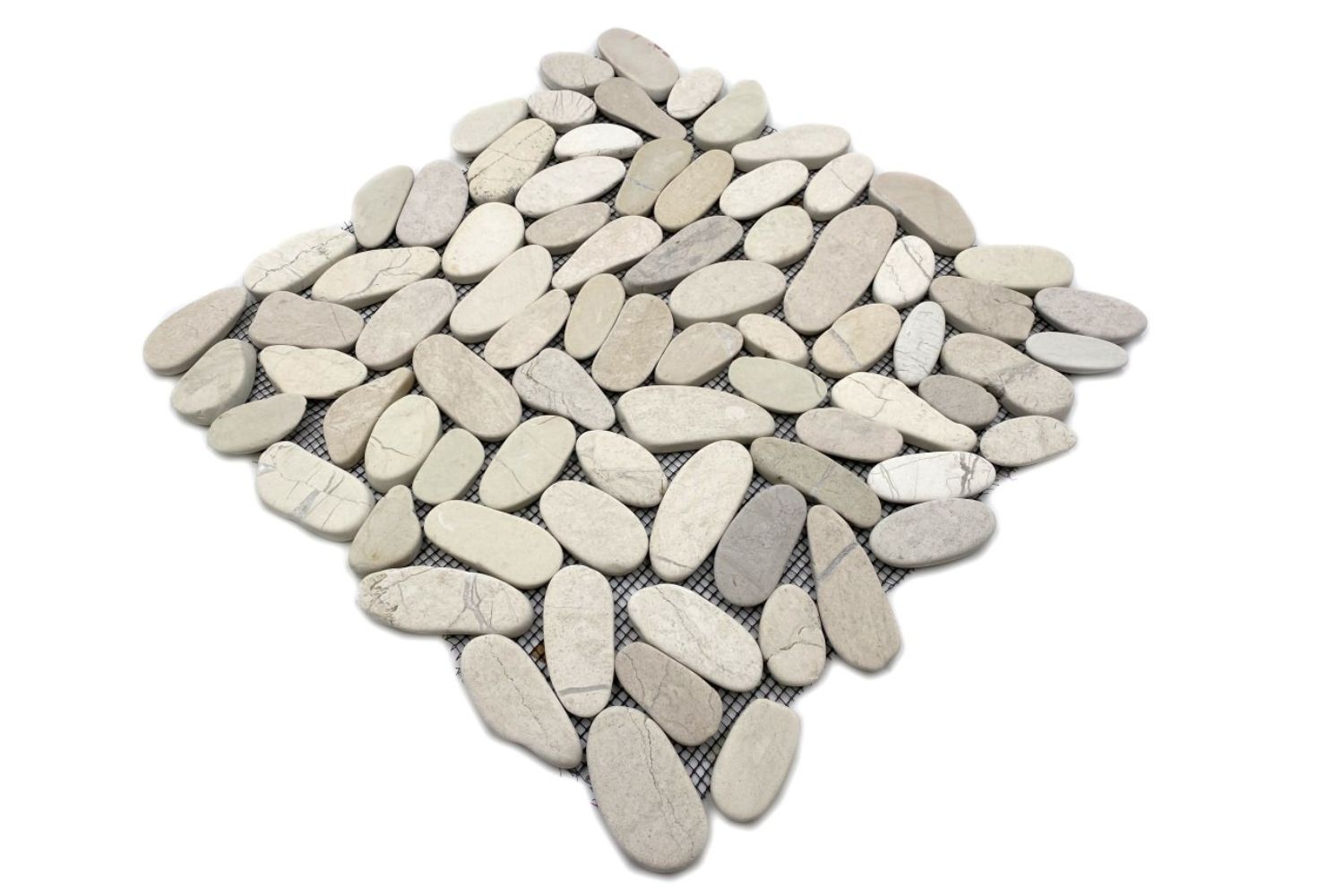 Mosaikfliesen weiß Naturstein Kiesel geschnitten 30,5x30,5 cm netzverklebt