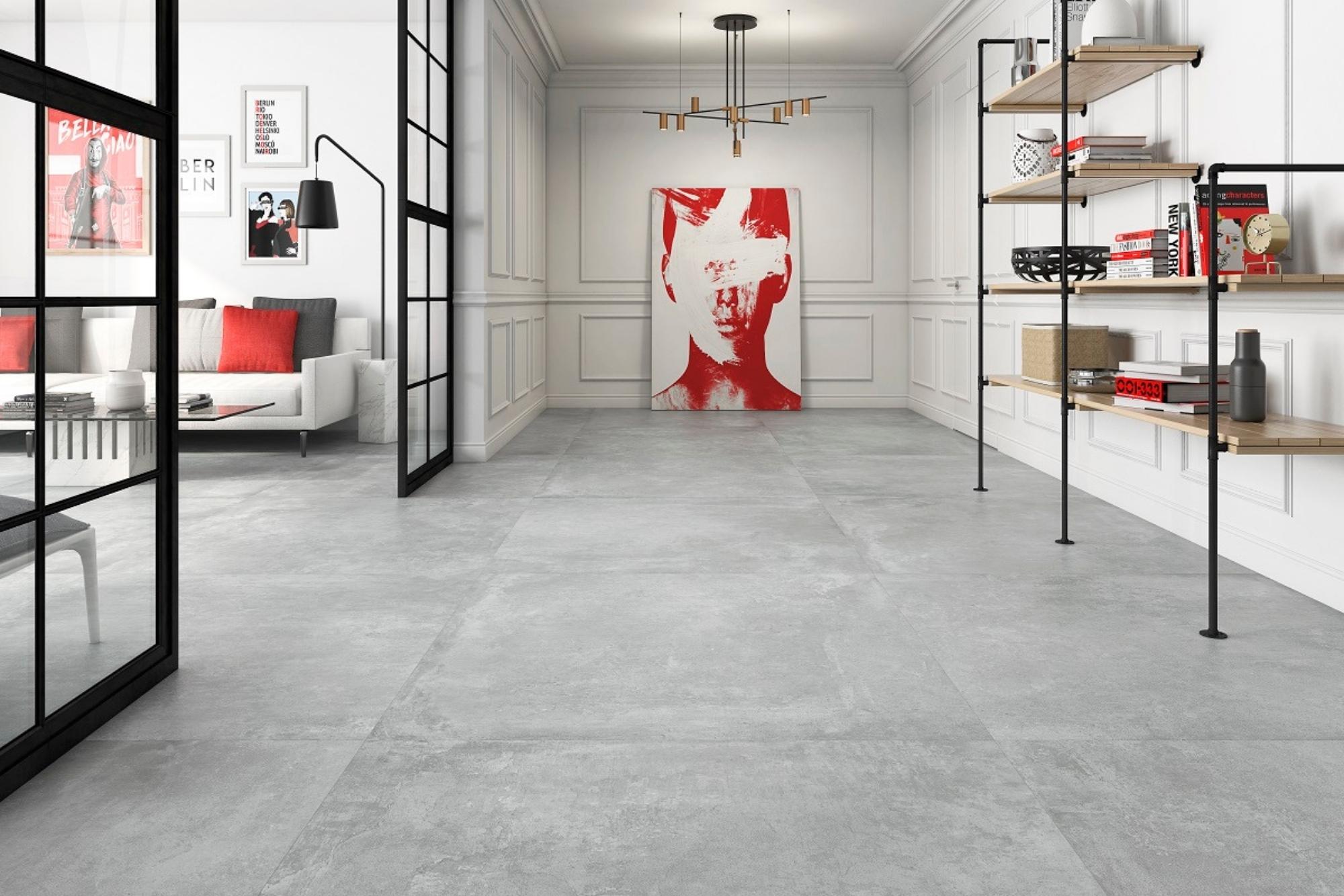 Fliese Betonoptik Zementoptik grau kalibriert Ground Gris