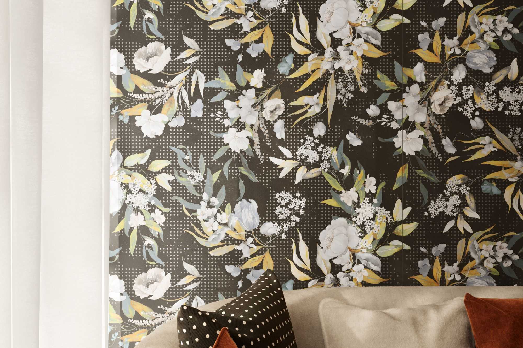 ABVERKAUF - Fliese Blumen-Dekor dunkel  60x120 cm "Jardin 07" rektifiziert