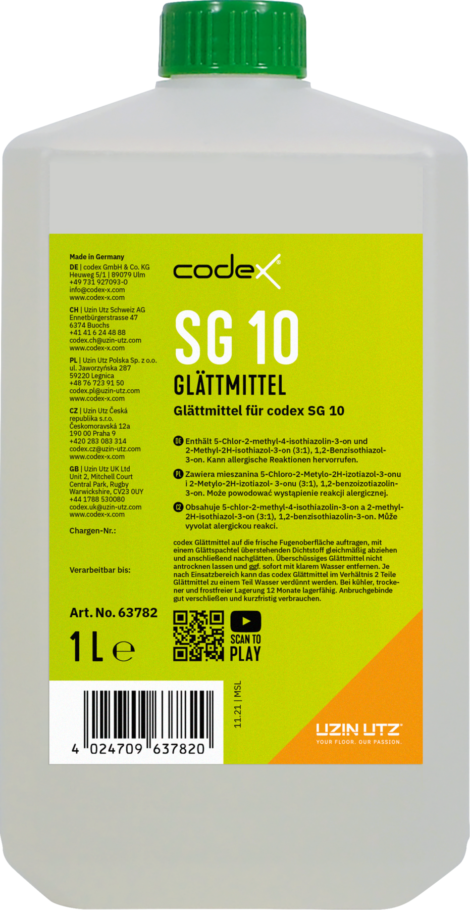 Glättmittel für Silikon 1 L "Codex Glättmittel SG 10" zum Glätten von Silikonfugen