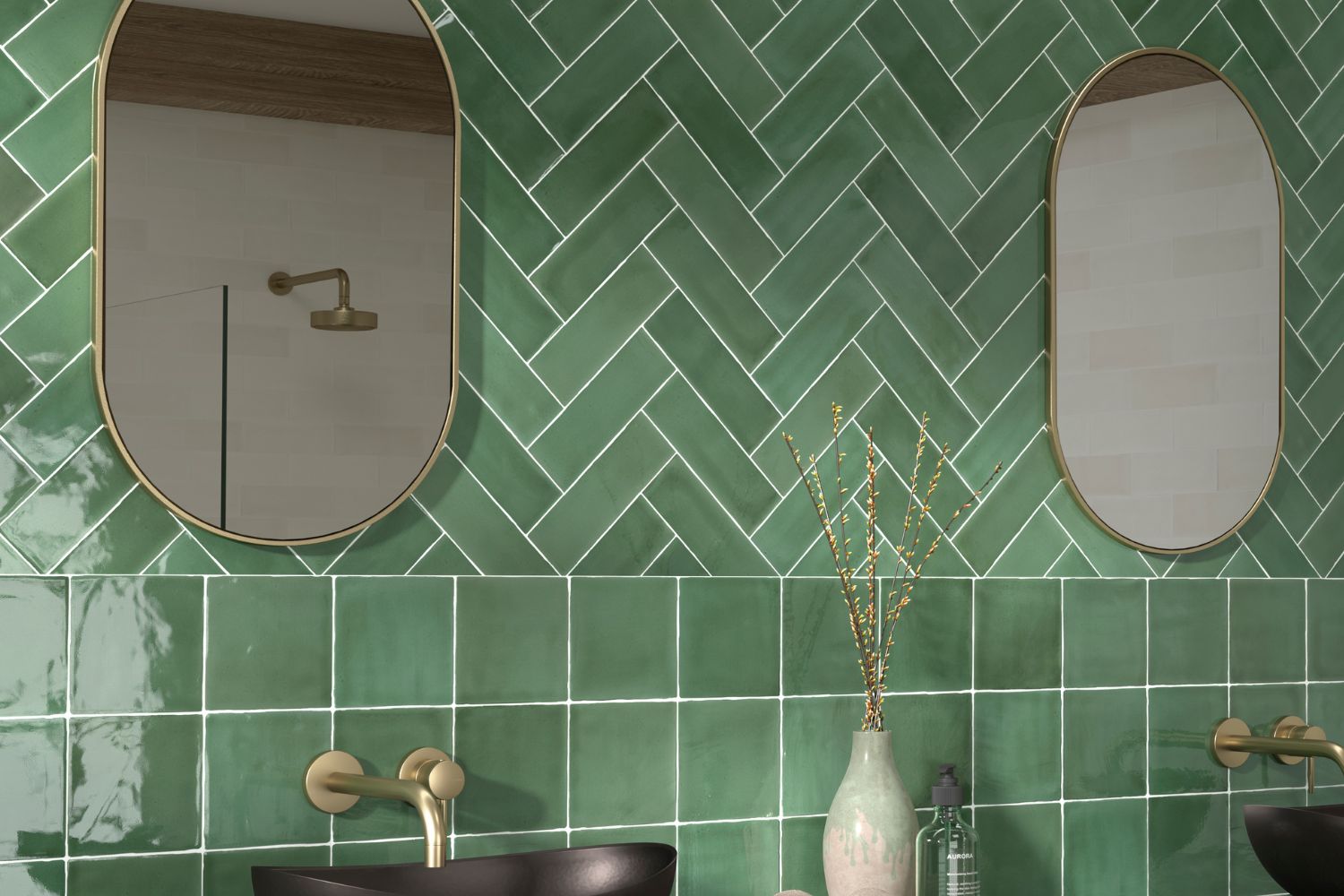 Fliese unregelmäßige Oberfläche 7,5x23 cm "Marrakesh Glow Verde" grün glänzend