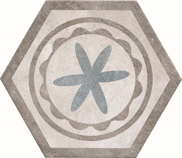 Fliese Sechseck Hexagon Dekor mix Vintage 24x27,7cm "New Orleans French Quarter Bourbon" CIR