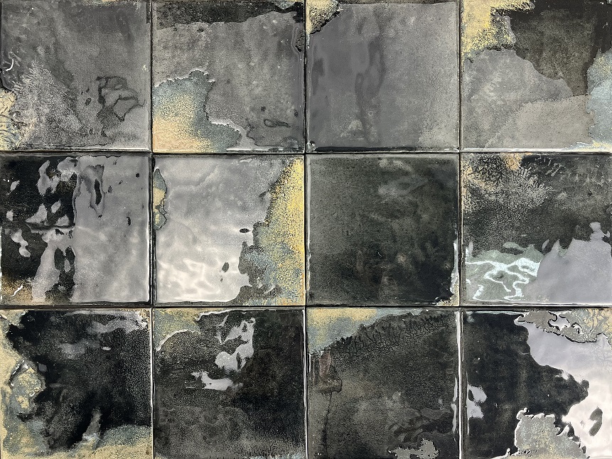 Zellige Wandfliese 11,5x11,5 cm "Laguna Carbon" schwarz glänzend reaktive Glasur