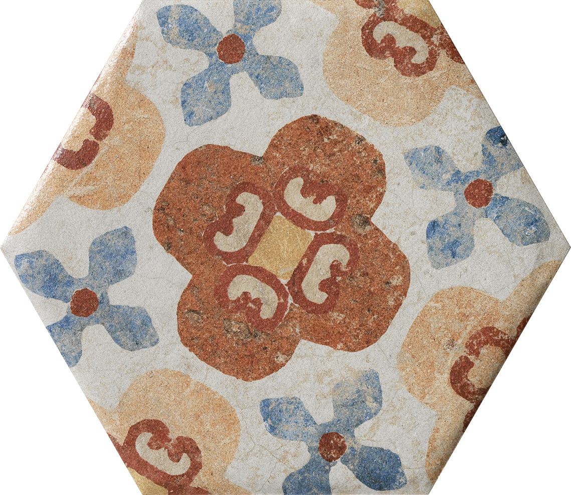 Fliese Dekor Hexagon "Cotto del Campiano Emiliane Mix" 15,8x18,3cm CIR (Farbmischung nach Zufall)