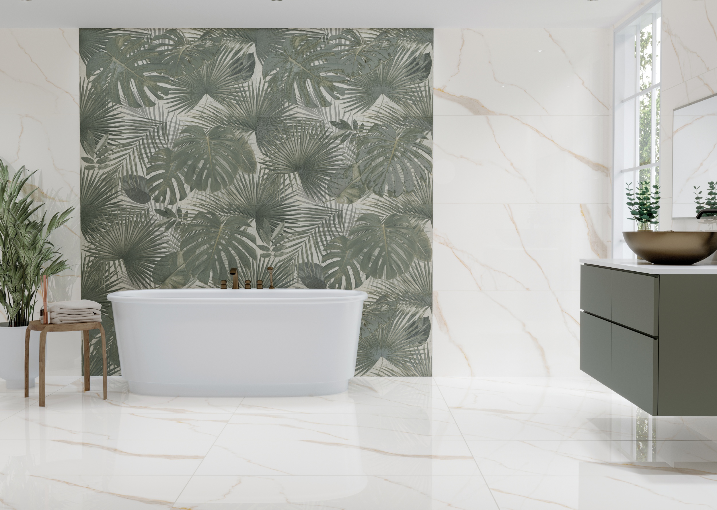 Fliese Pflanzendekor Wandbild Monstera Palmen Wandfliese Jungle Ambiente