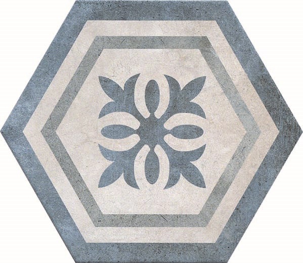 Fliese Sechseck Hexagon Dekor mix Vintage 24x27,7cm "New Orleans French Quarter Bourbon" CIR