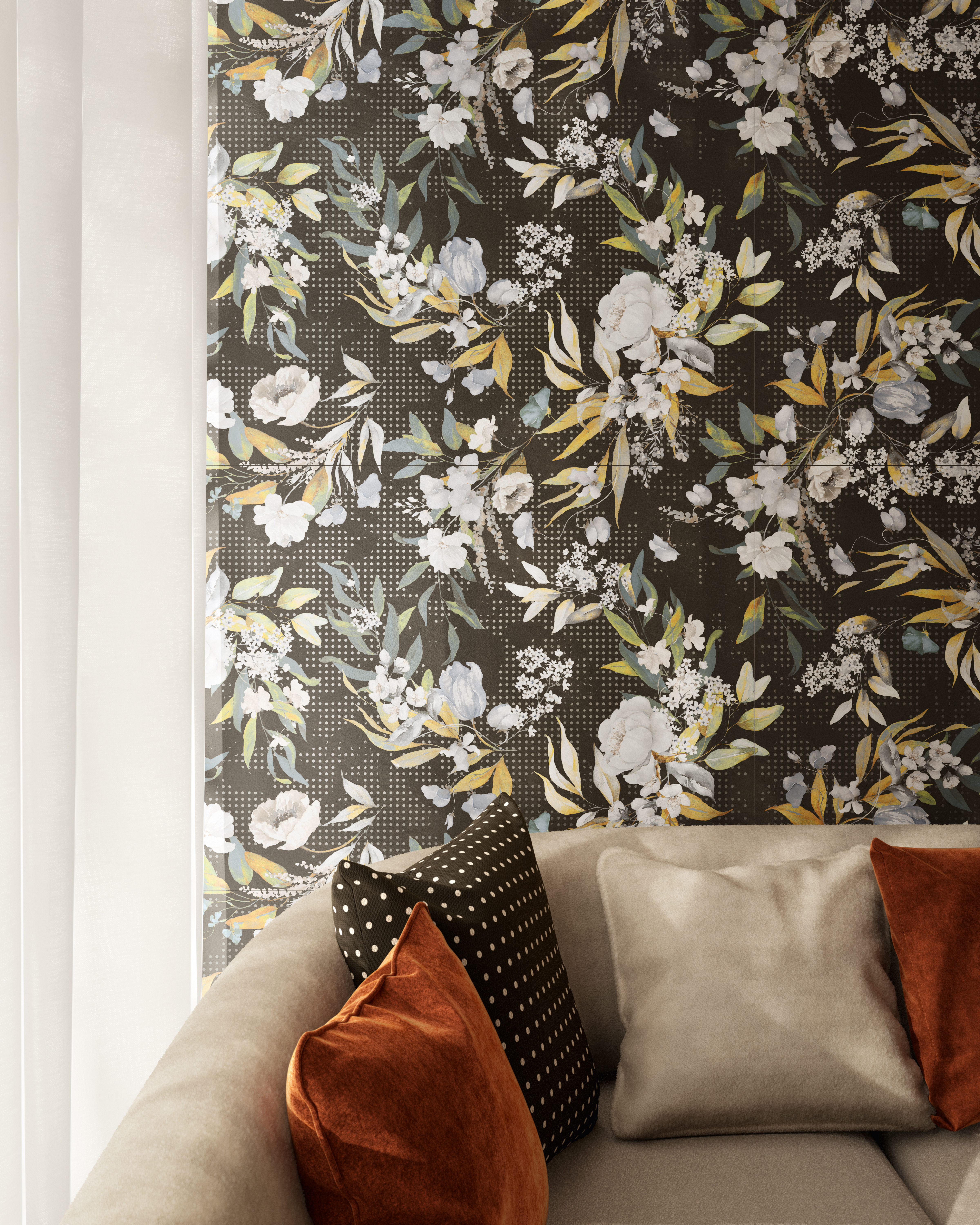 ABVERKAUF - Fliese Blumen-Dekor dunkel  60x120 cm "Jardin 07" rektifiziert