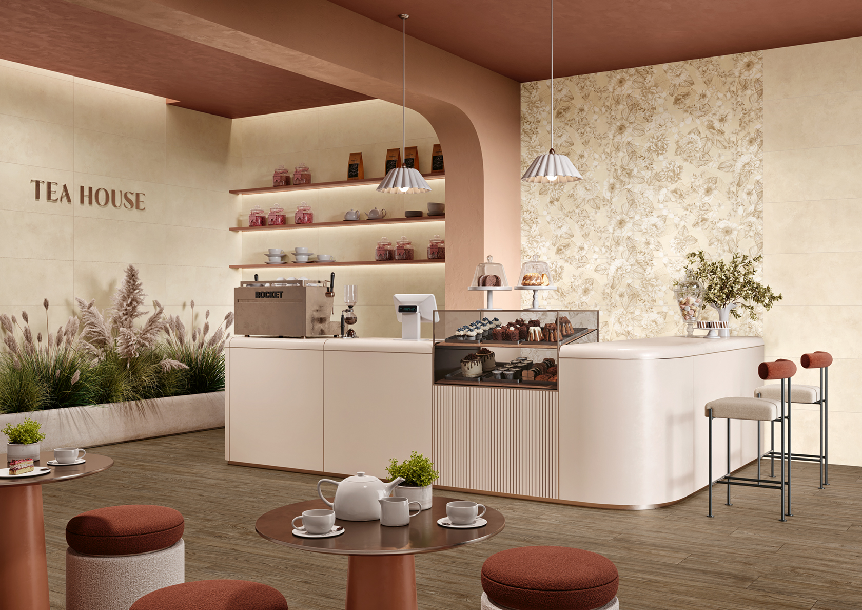 Wandfiese Zementoptik Spotlight Uni Cream 35x100 cm Betonoptik creme elfenbein in Küche