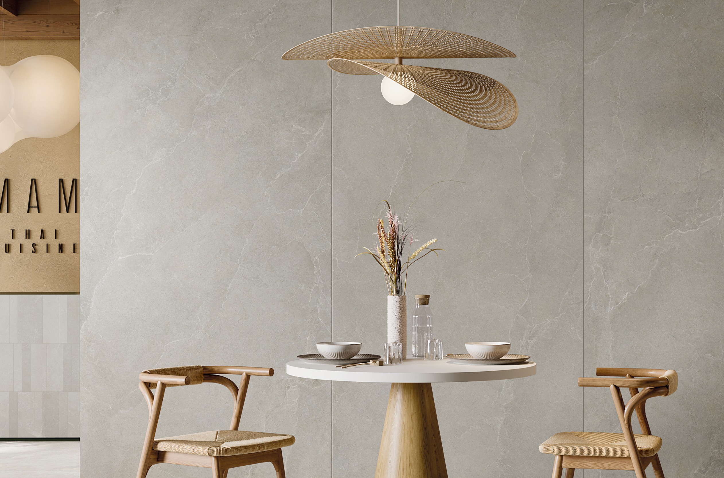 Fliese mit Steinoptik La Fabbrica Noble Stone Grey Wandfliese im Esszimmer Wohnzimmer