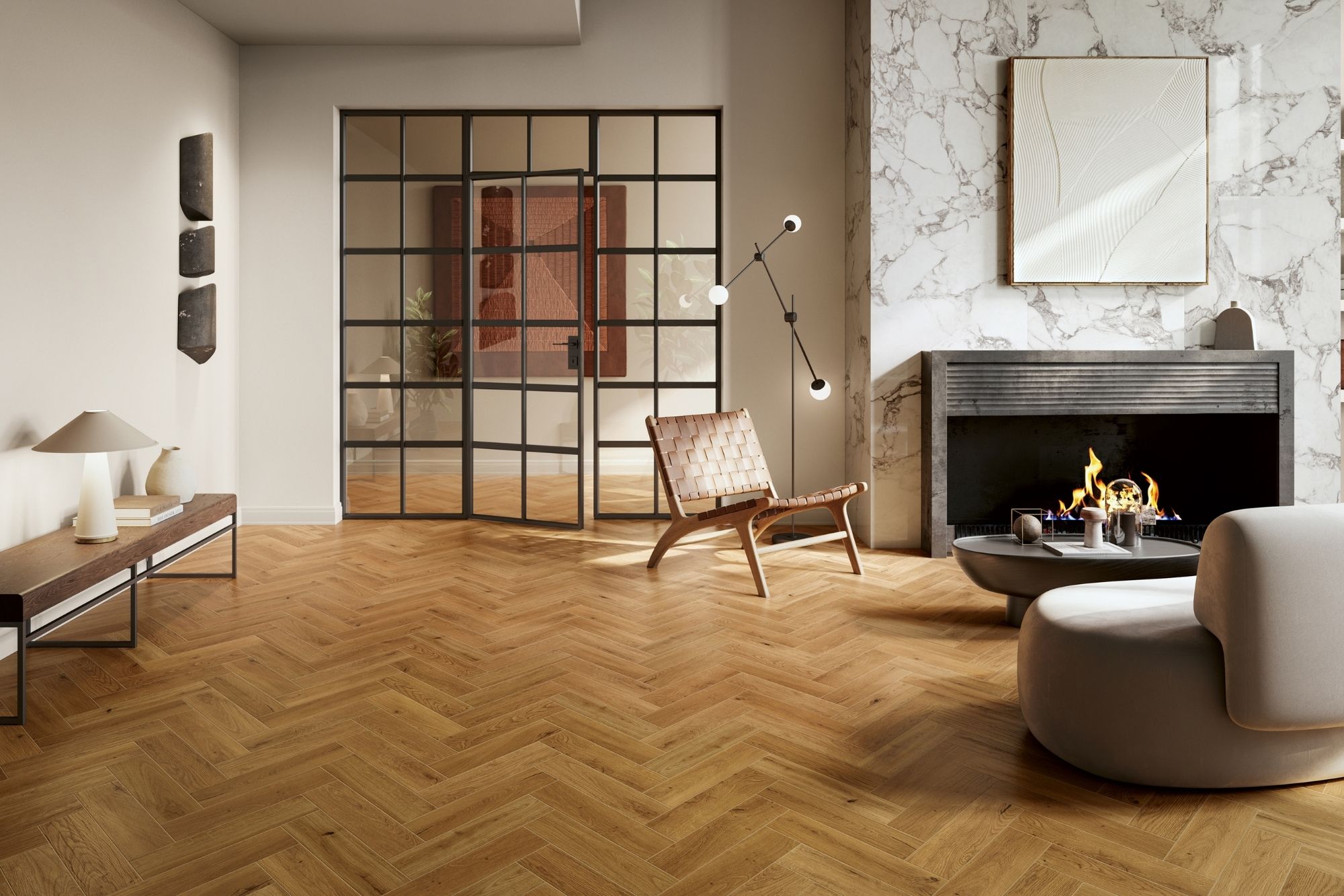 Fliese Holzoptik Fischgrät Herringbone warme Eiche I Roveri Rovere Intenso