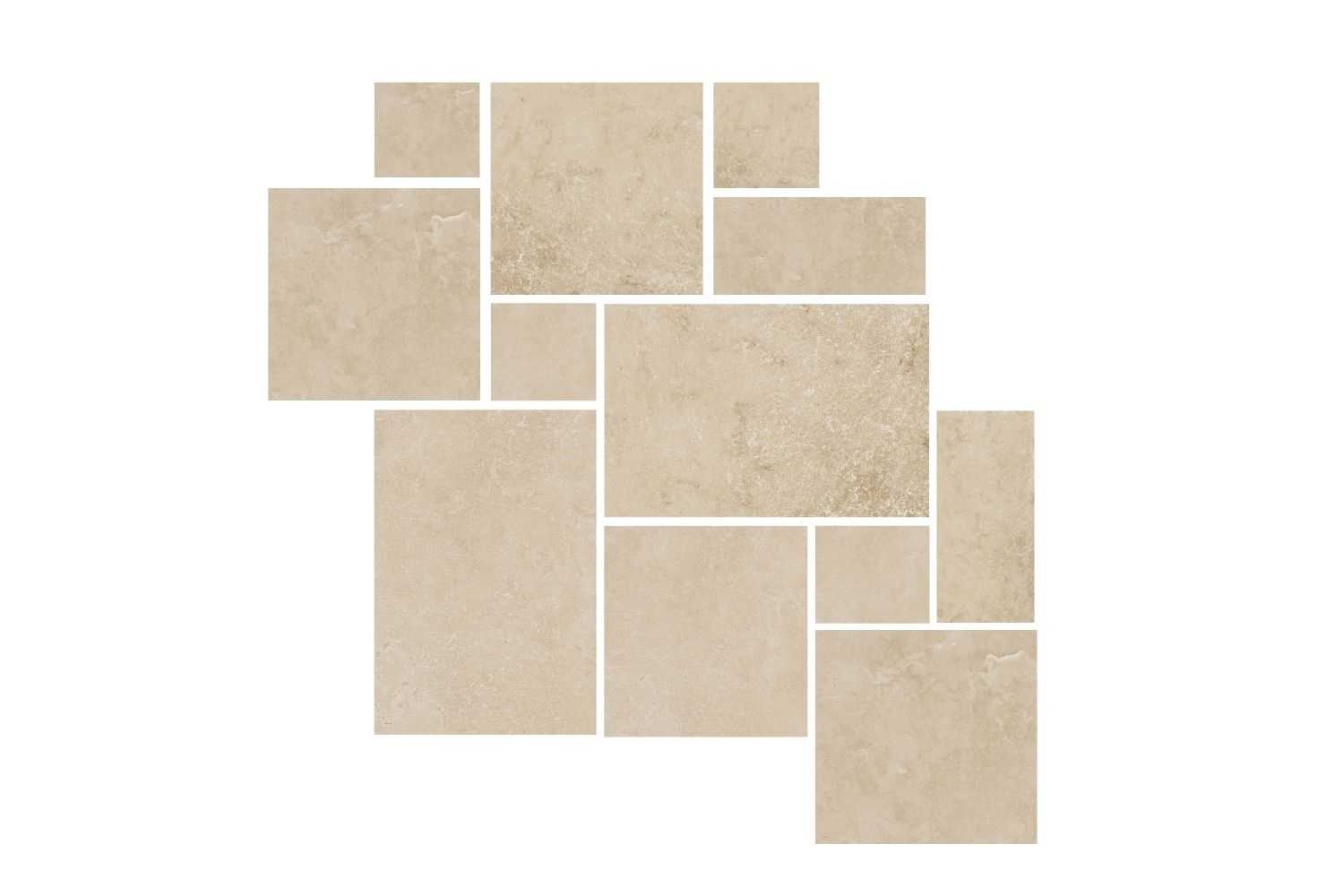 Bodenfliesen-Set Römischer Verband Natursteinoptik | fertiges Set mit verschiedenen Größen | "Contrada Valente Trani"