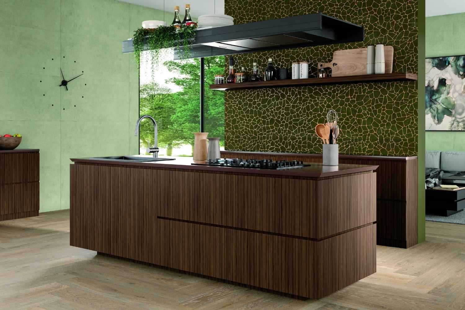 Dekorfliese in Schildkrötenoptik 60x120 cm "Fantasy Berlin Green" Feinsteinzeug rektifiziert