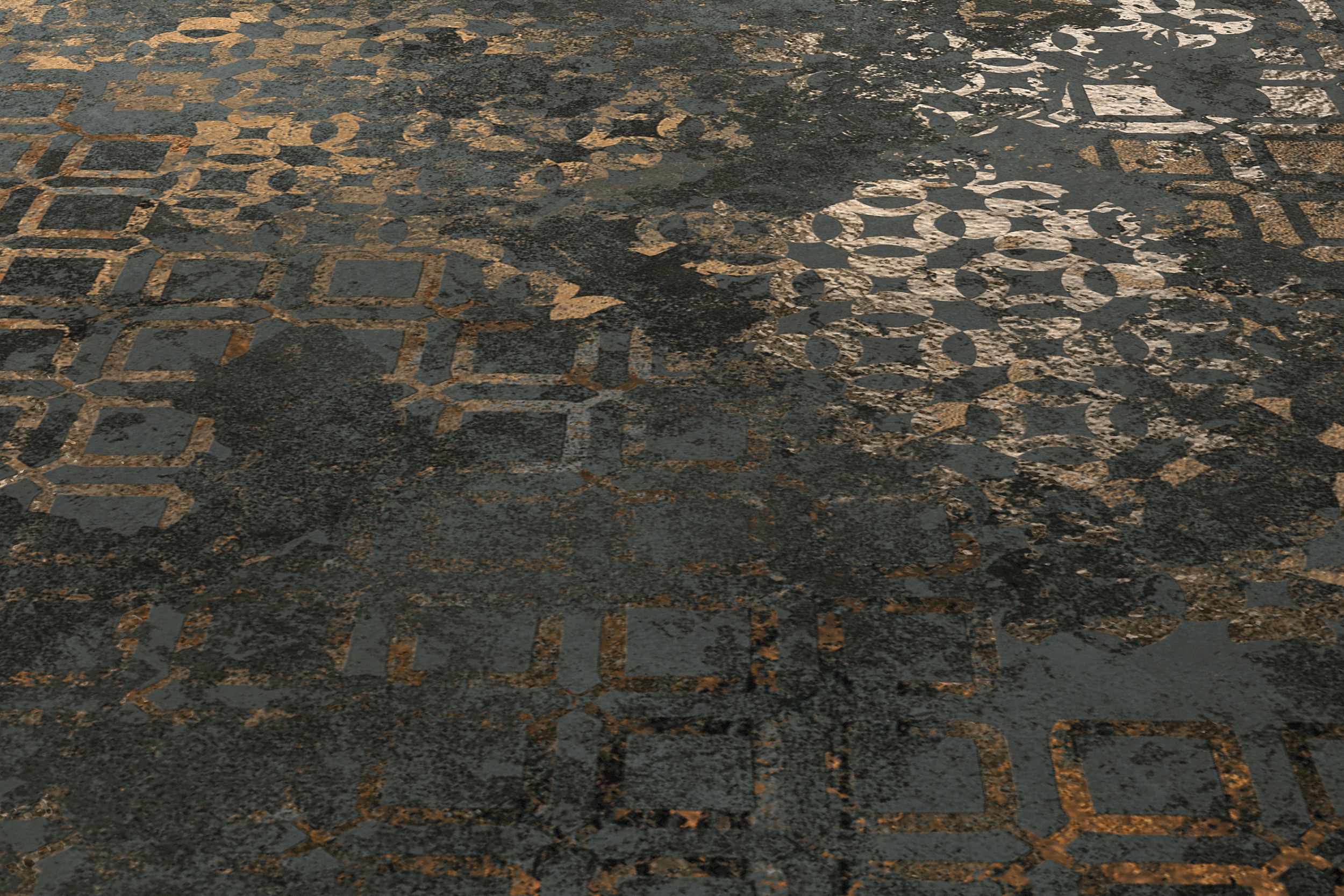 Fliese orientalisch edel Ornamente Affreschi Caravaggio Kupfer-Metallic-Effekt glänzend grau Luxus