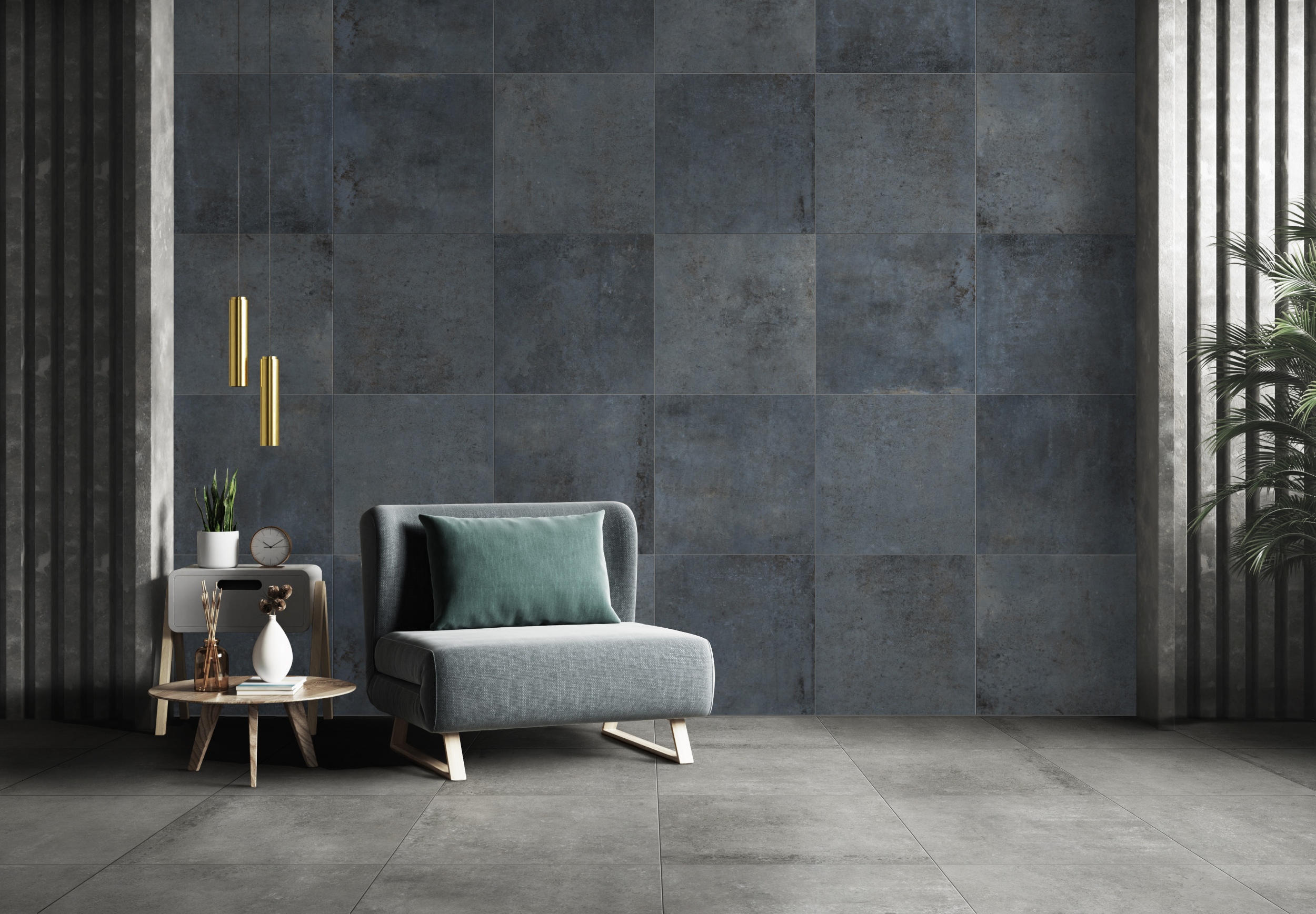 Fliese Steinoptik graublau Rebel Denim grau blau Wandfliesen