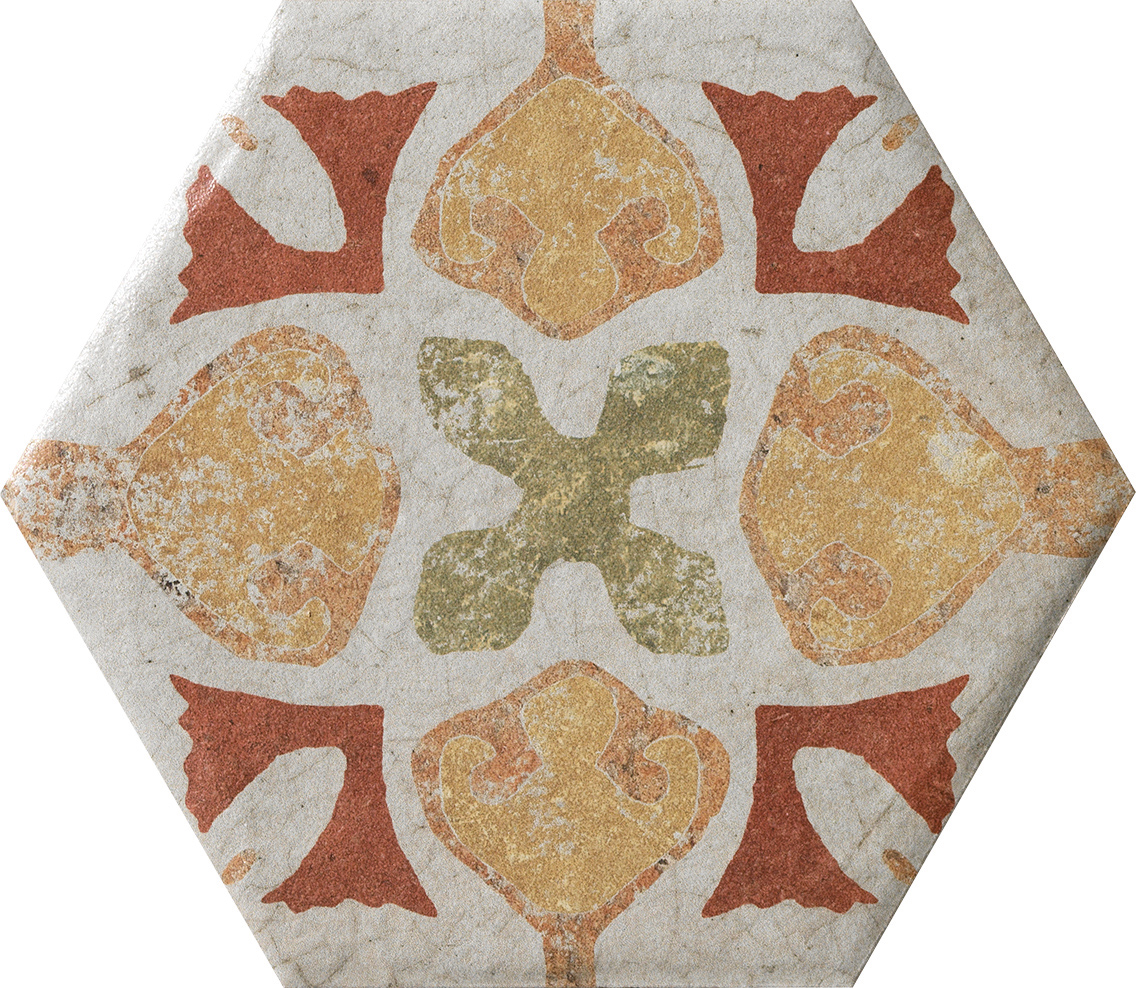 Fliese Dekor Hexagon "Cotto del Campiano Emiliane Mix" 15,8x18,3cm CIR (Farbmischung nach Zufall)