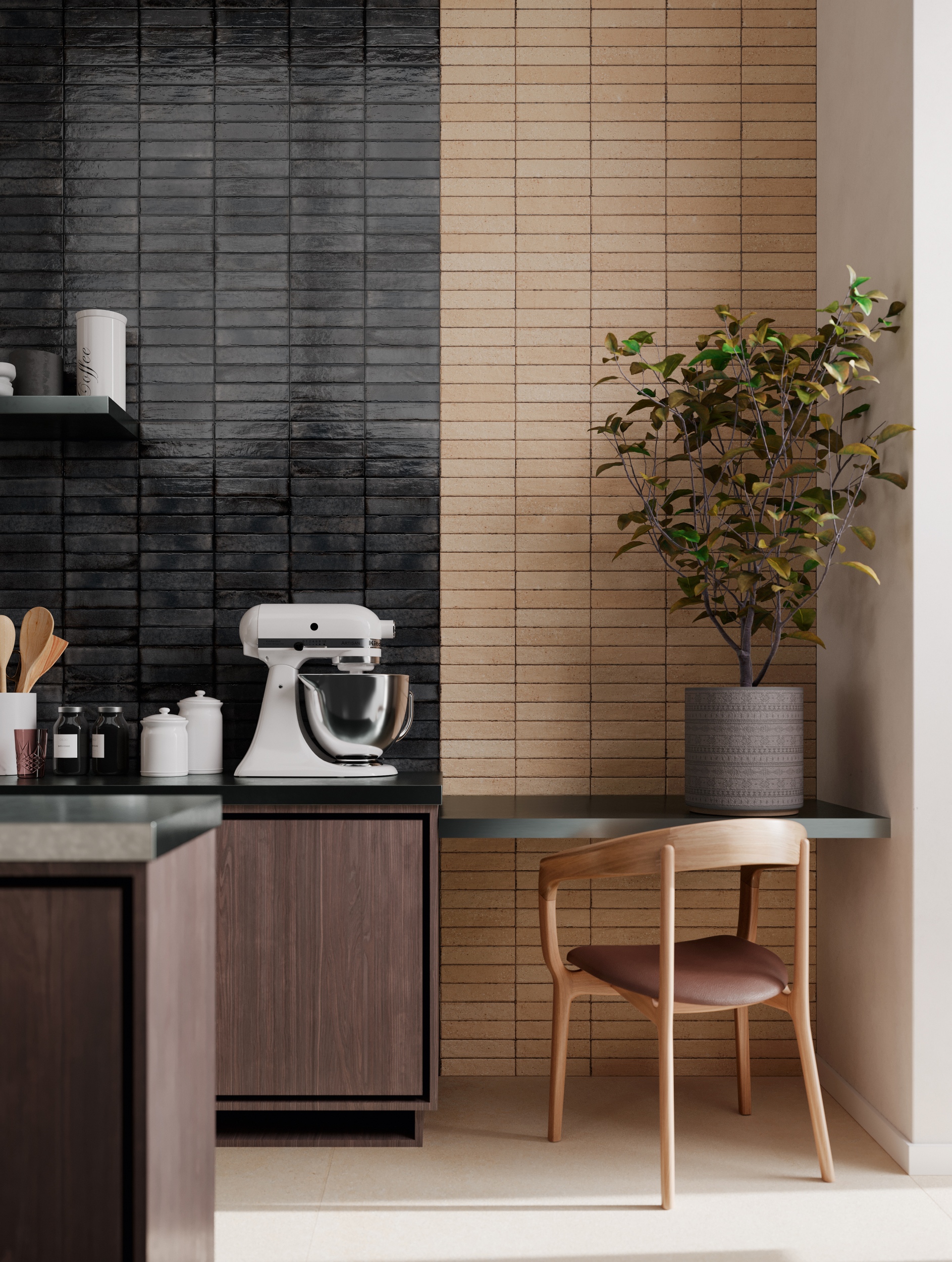 Fliese unregelmäßige Oberfläche 5x20 cm "Tetris Block Sand" beige matt