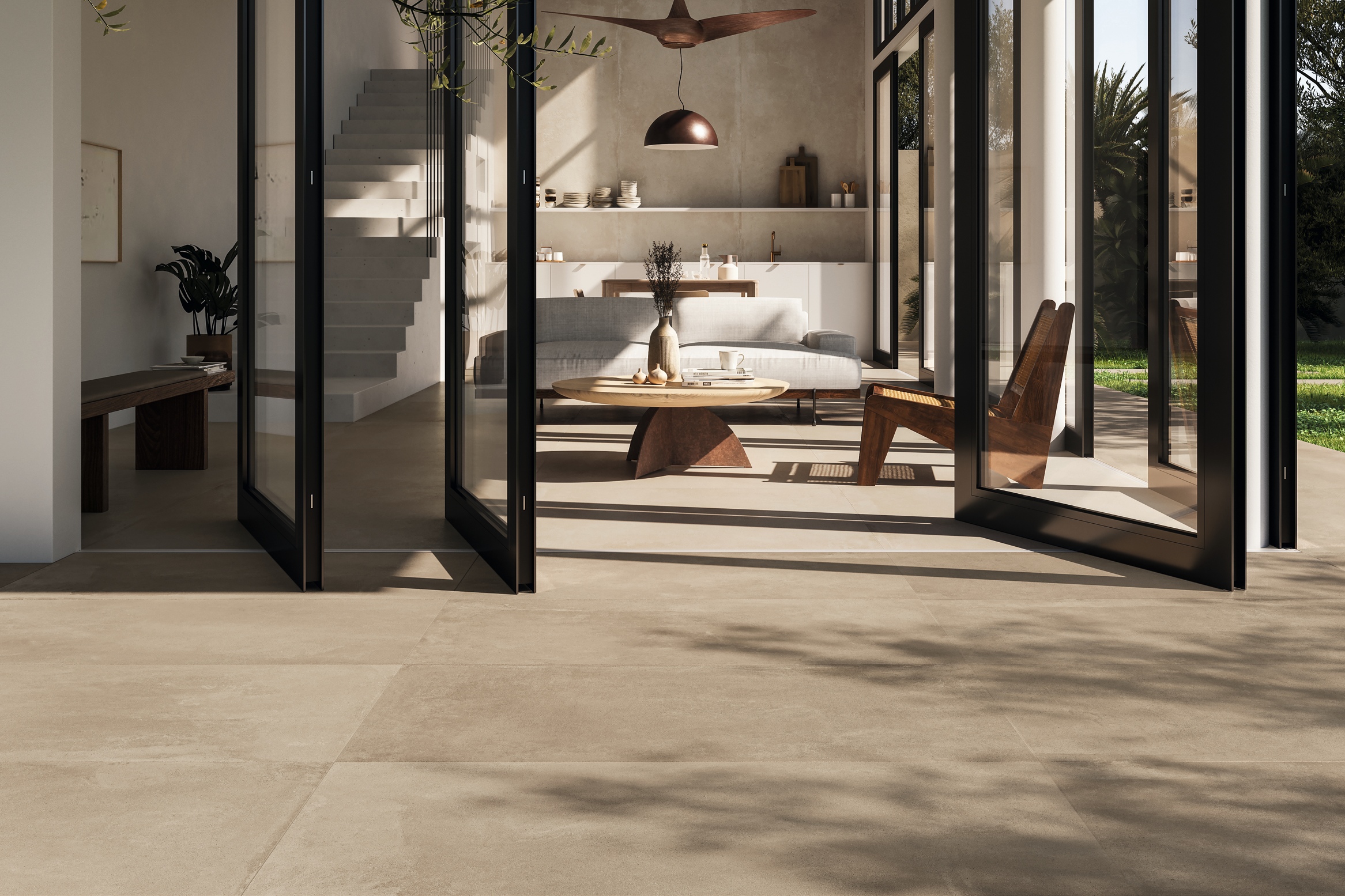 Fliese Betonoptik Imola Azuma Up Hazelnut Bodenfliesen Wandfliesen hellbraun