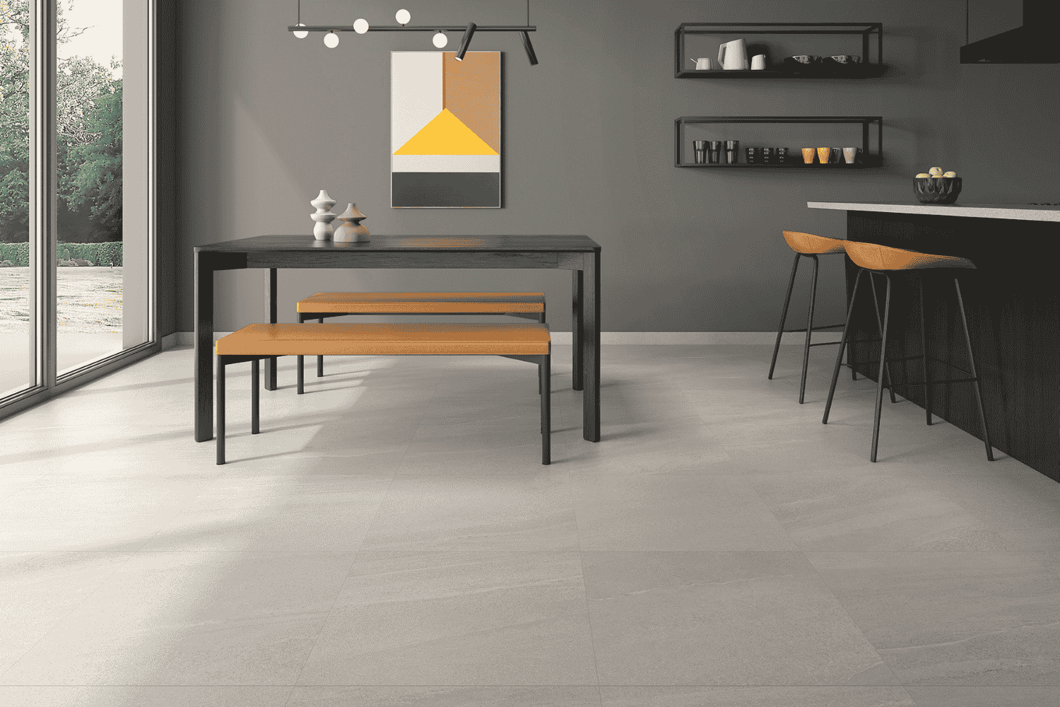 Fliese Sandstein-Optik hellgrau 100 x 100 cm "Eddystone Perla" Feinsteinzeug rektifiziert