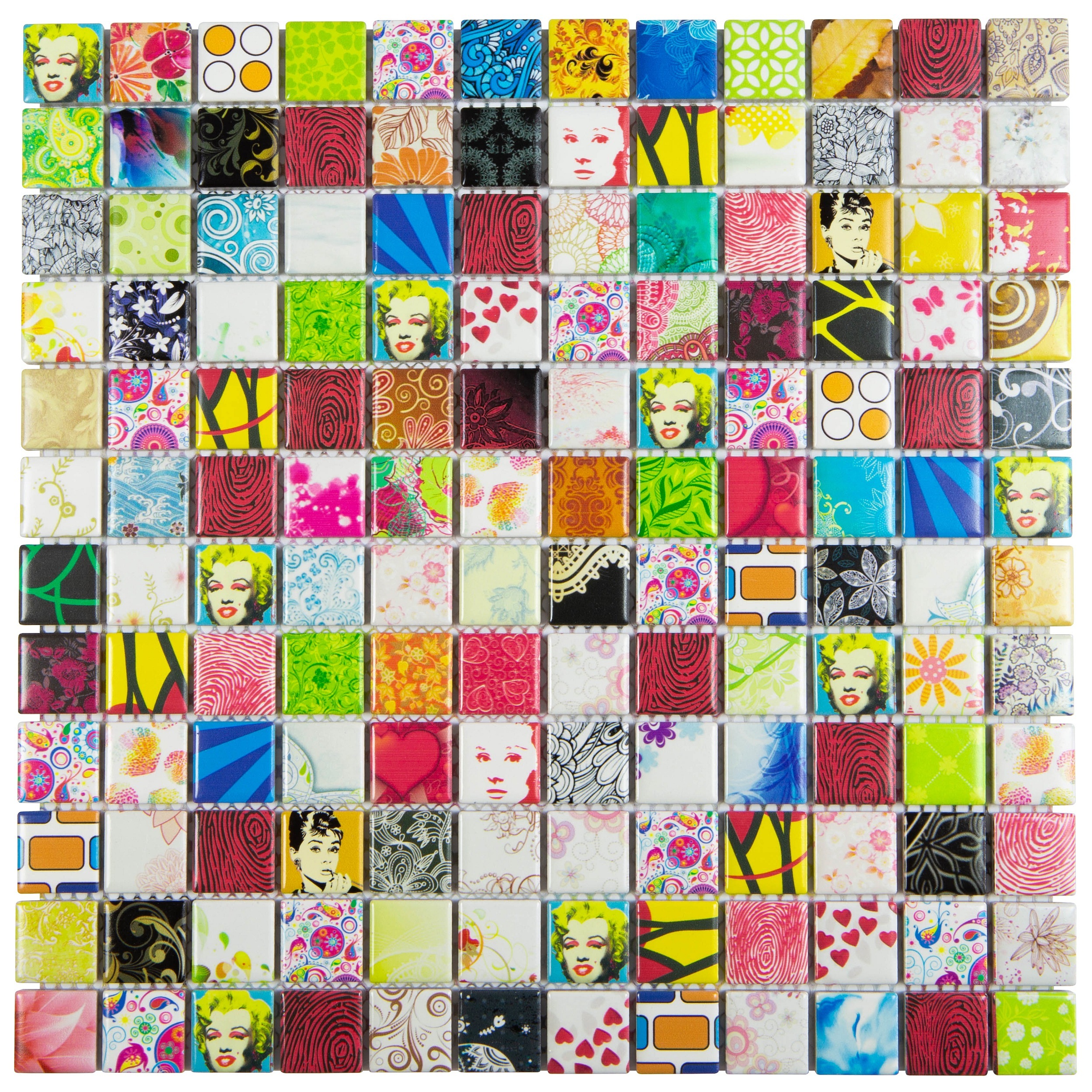 Mosaikfliesen Audrey Hepburn Marylin Monroe Mosaik Retro-Design Andy Warhol für Fliesenspiegel Küche oder Badezimmer