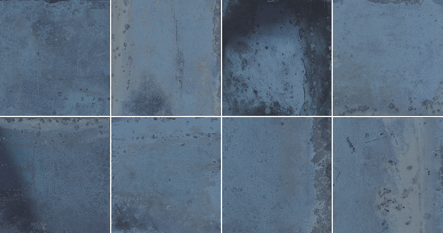 Wandfliese Vintage blau glänzend glasiert gewellt 30x60 cm "Provence Ocean"