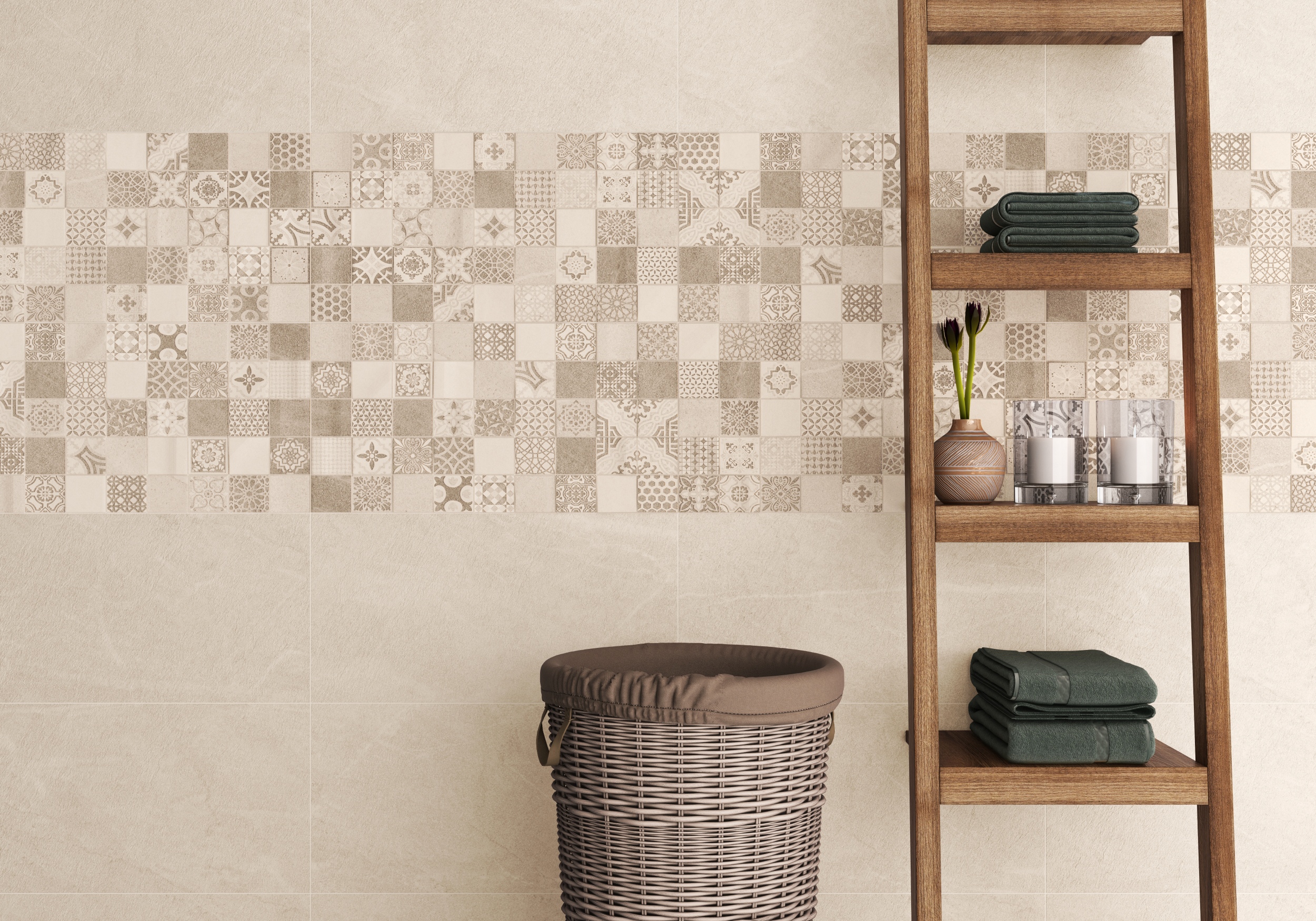 Dekorfliese im Bad Vintage-Fliese Wandfliese Mystone Hidra Marfil hellbraun-beige