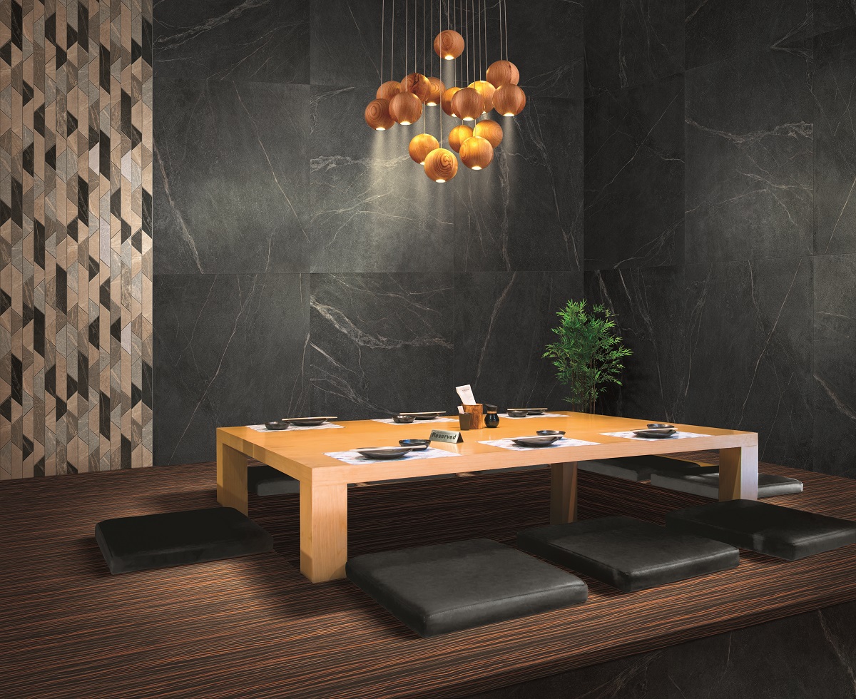 Fliese Speckstein-Optik schwarz matt Soap Stone Black Cercom