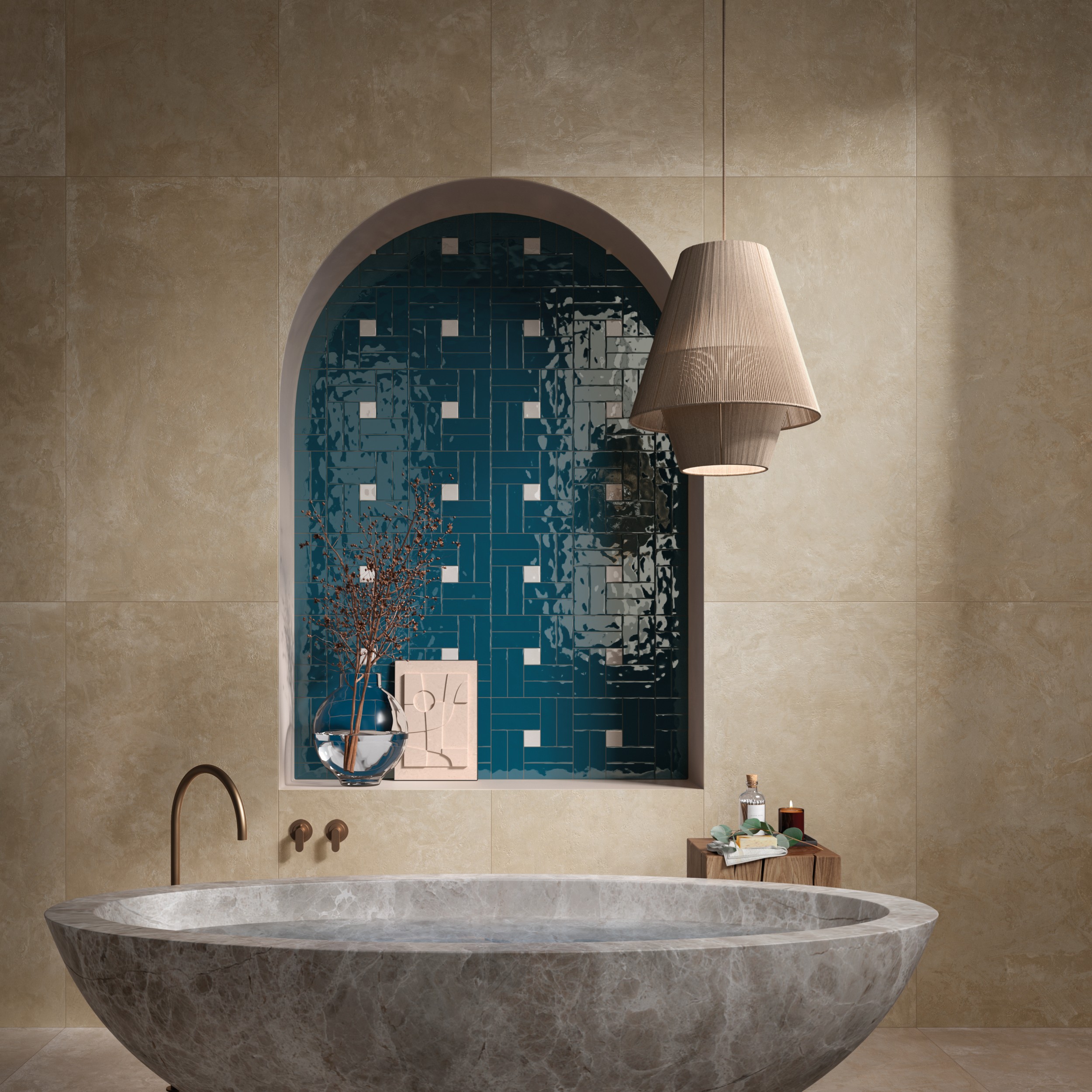 Fliese Zementoptik Tadelakt Kamun Beige Wandfliese Wodenfliese Ambiente