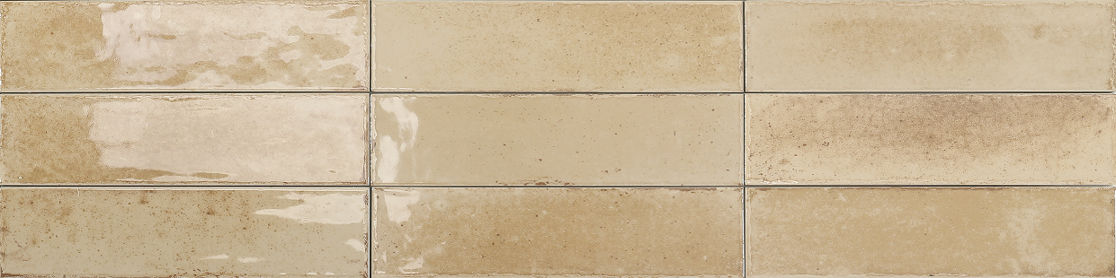 Fliese unregelmäßige Oberfläche 7x28 cm "Agadir Arena" beige glänzend Feinsteinzeug