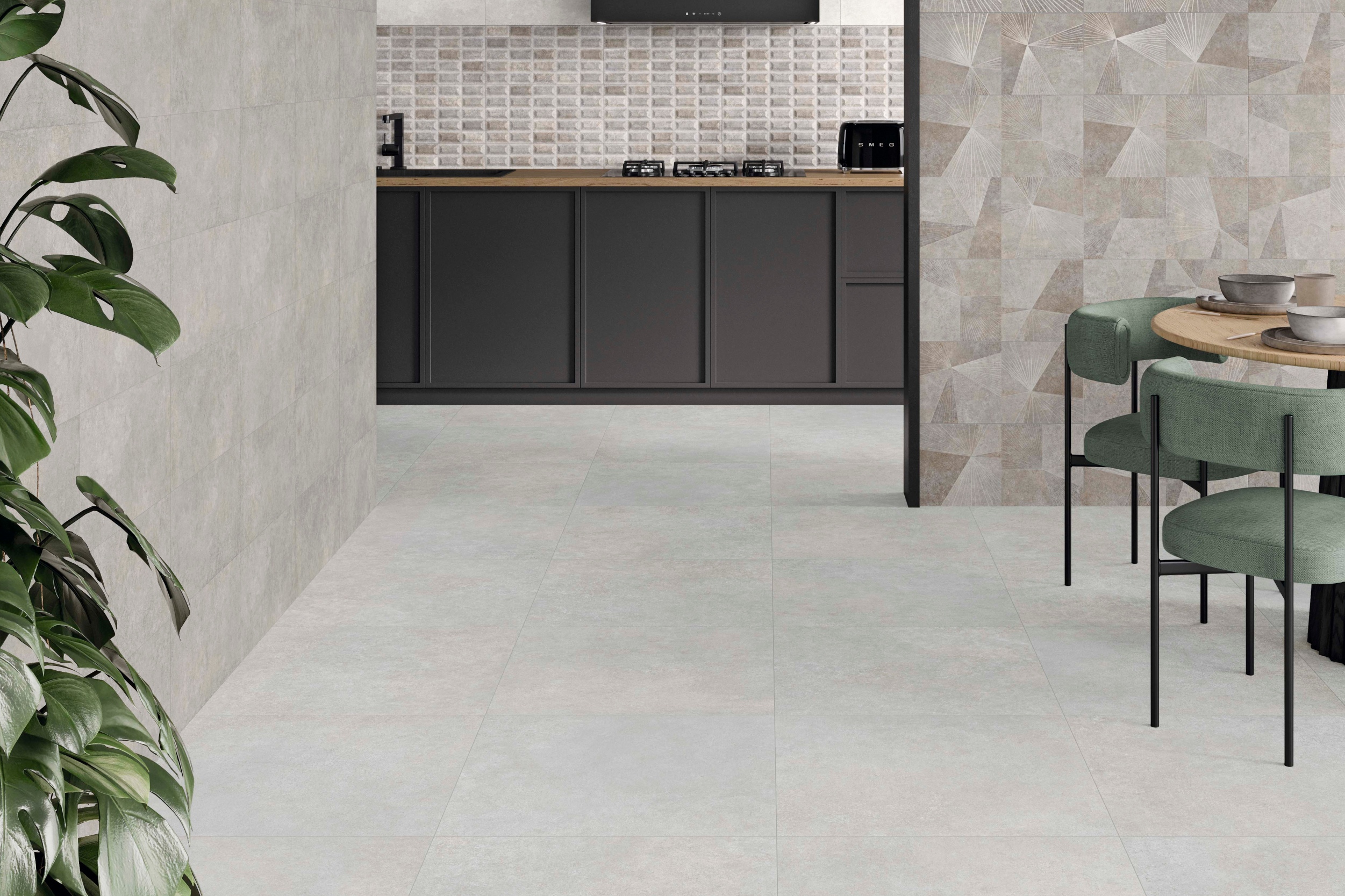 Fliese Betonoptik Ferro Pearl matt Bodenfliese Wandfliese creme elfenbein in Küche