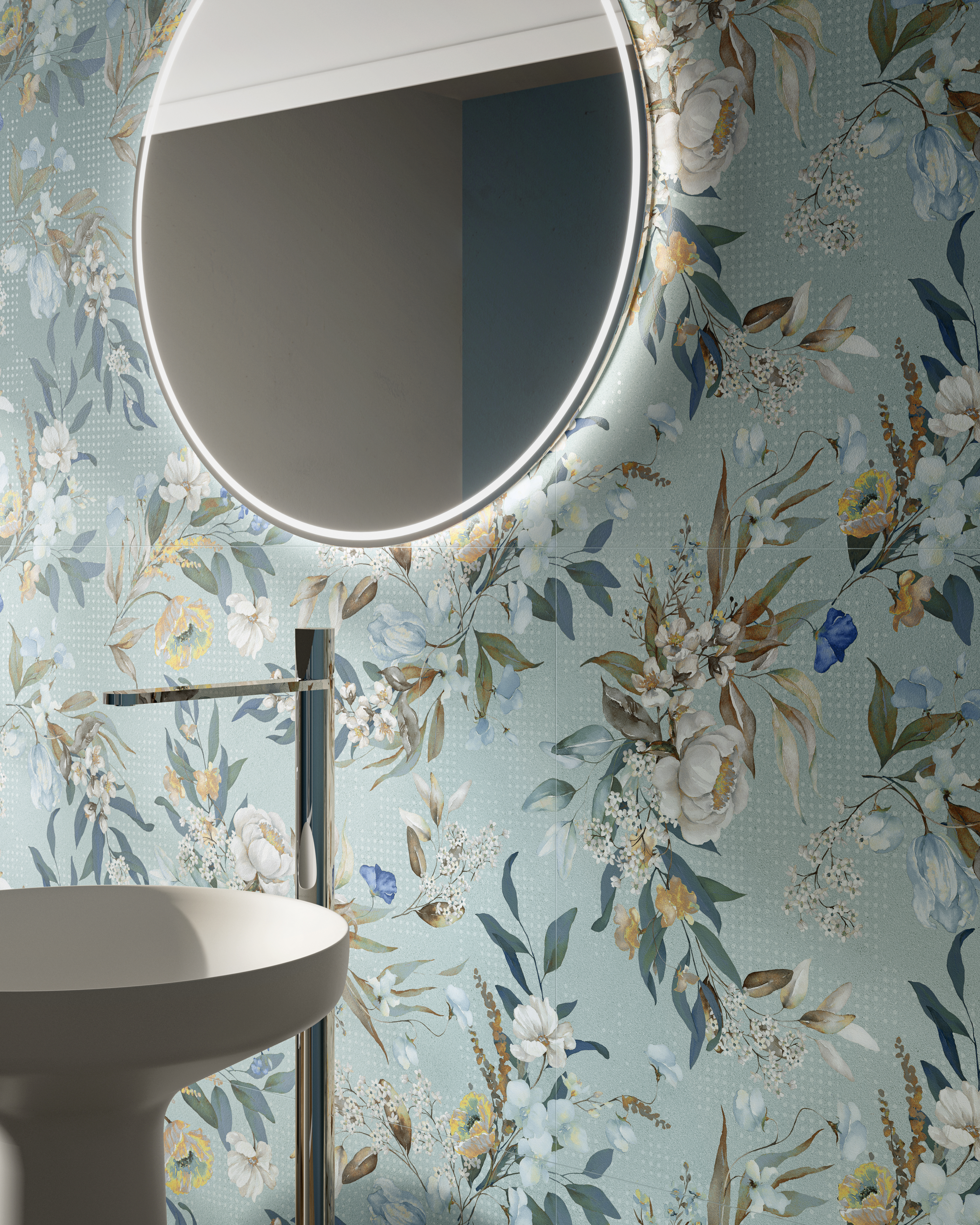 Fliese Blumen-Dekor hellblau kalibriert Jardin 08 Sant Agostino